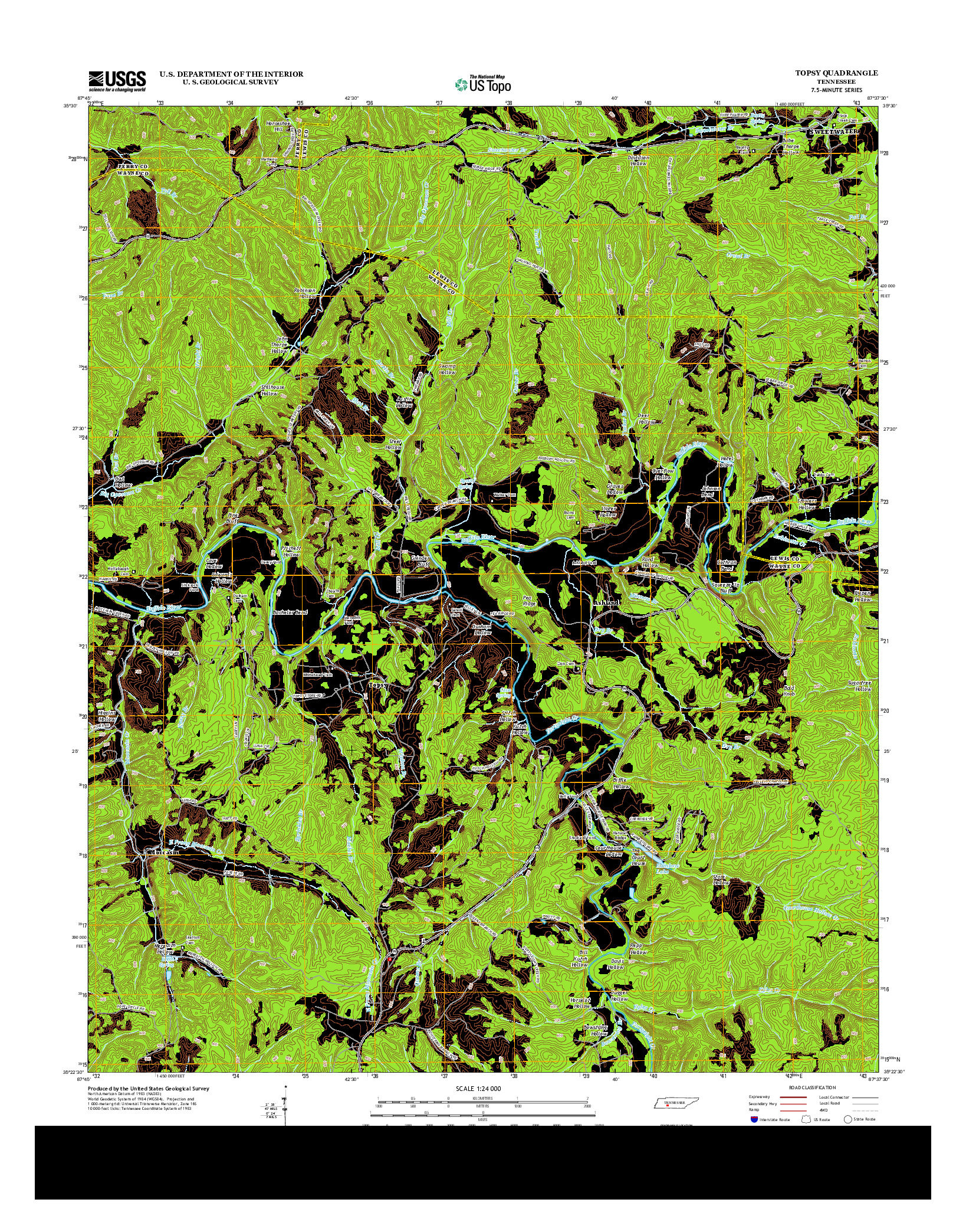 USGS US TOPO 7.5-MINUTE MAP FOR TOPSY, TN 2013