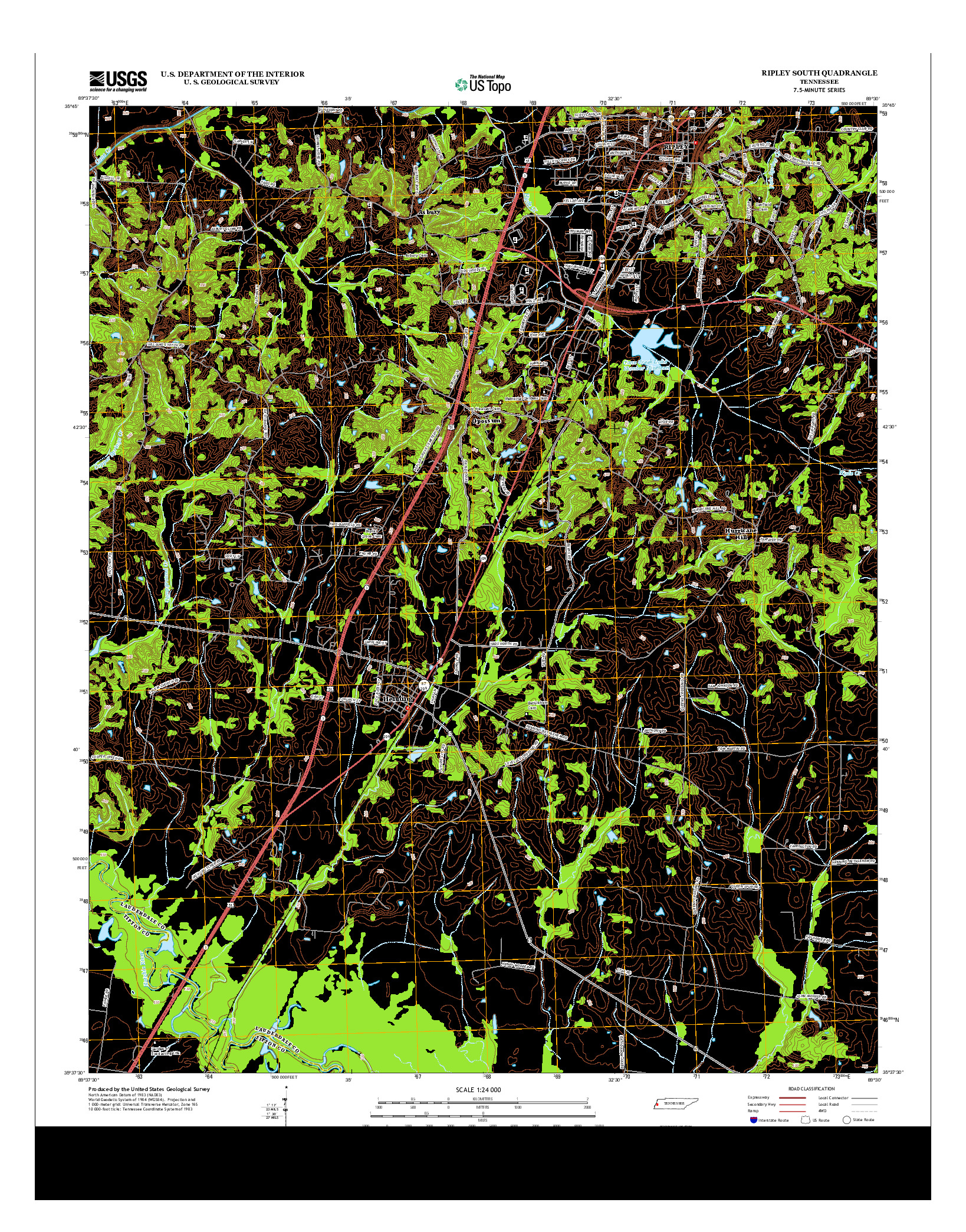 USGS US TOPO 7.5-MINUTE MAP FOR RIPLEY SOUTH, TN 2013