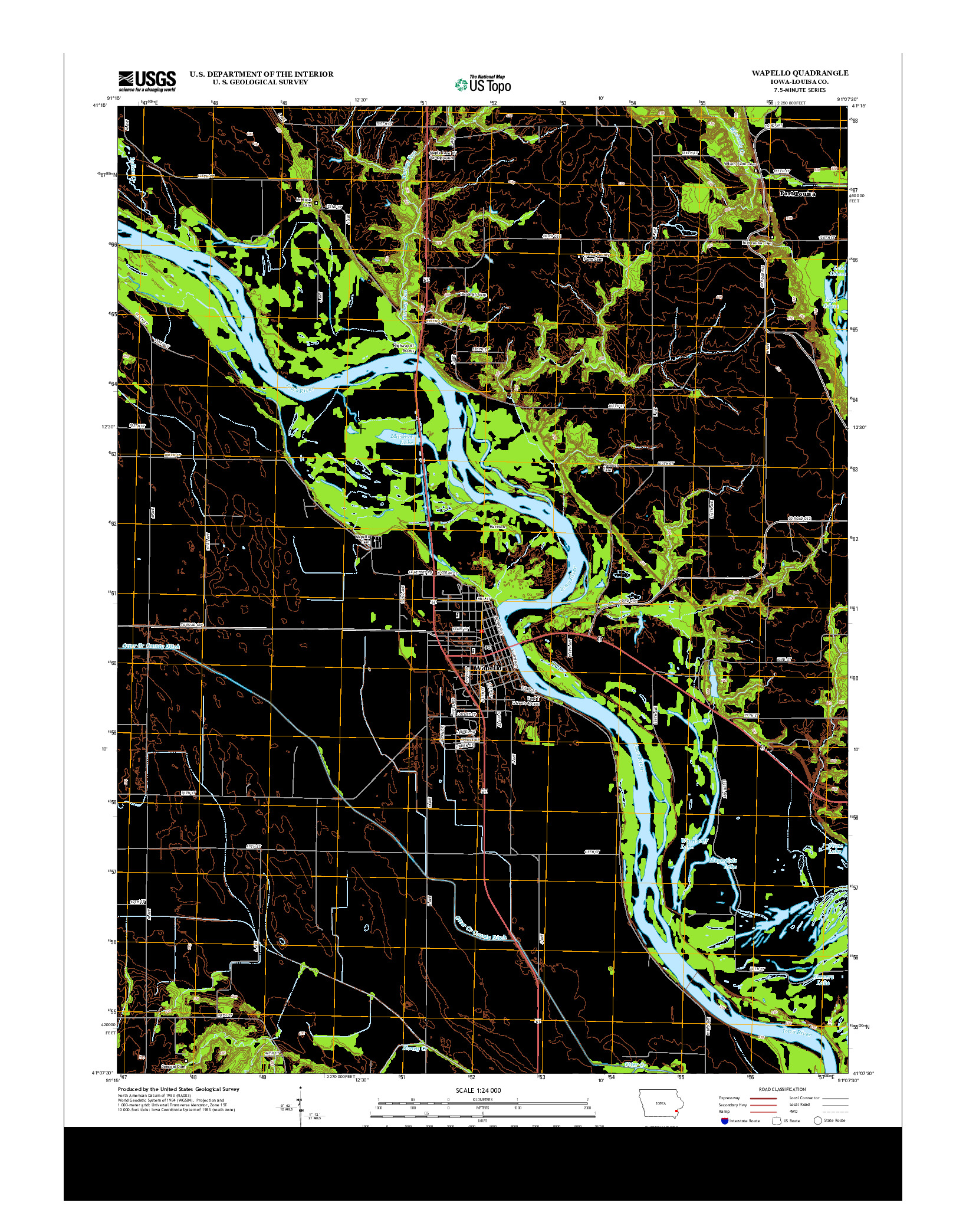 USGS US TOPO 7.5-MINUTE MAP FOR WAPELLO, IA 2013
