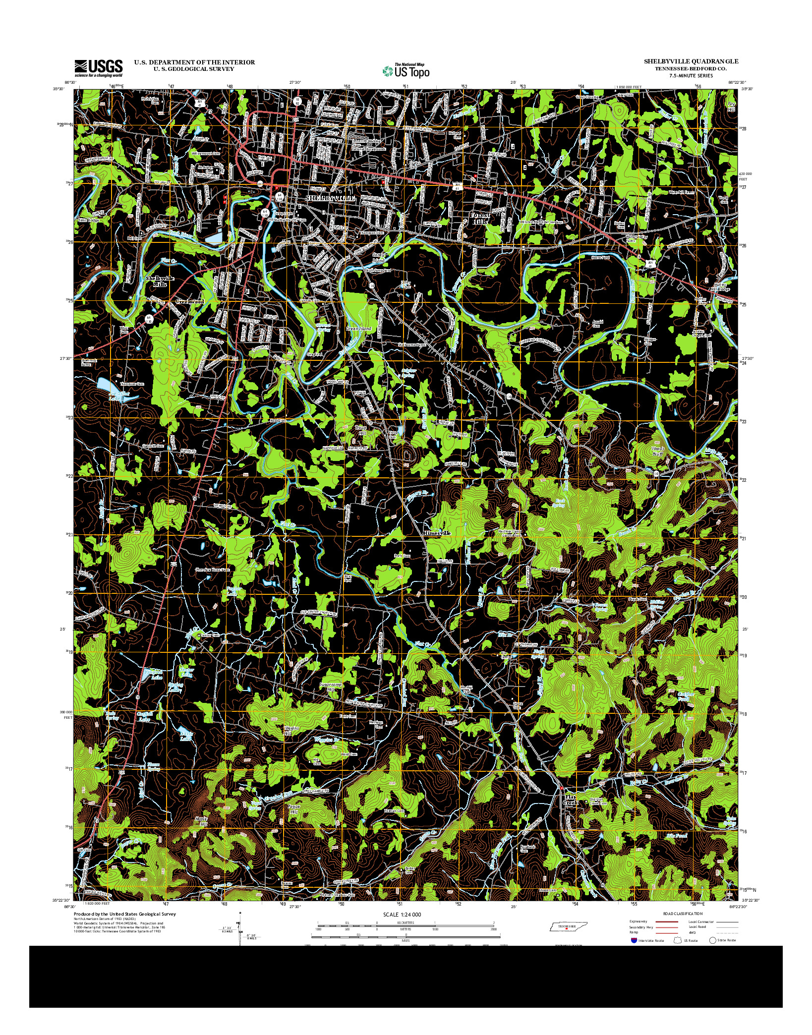 USGS US TOPO 7.5-MINUTE MAP FOR SHELBYVILLE, TN 2013