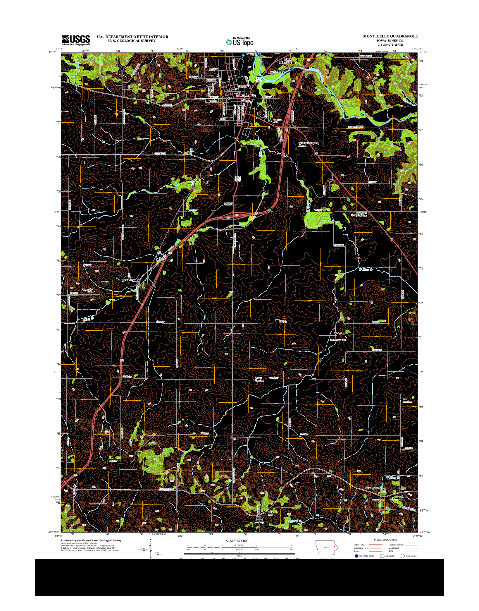 USGS US TOPO 7.5-MINUTE MAP FOR MONTICELLO, IA 2013