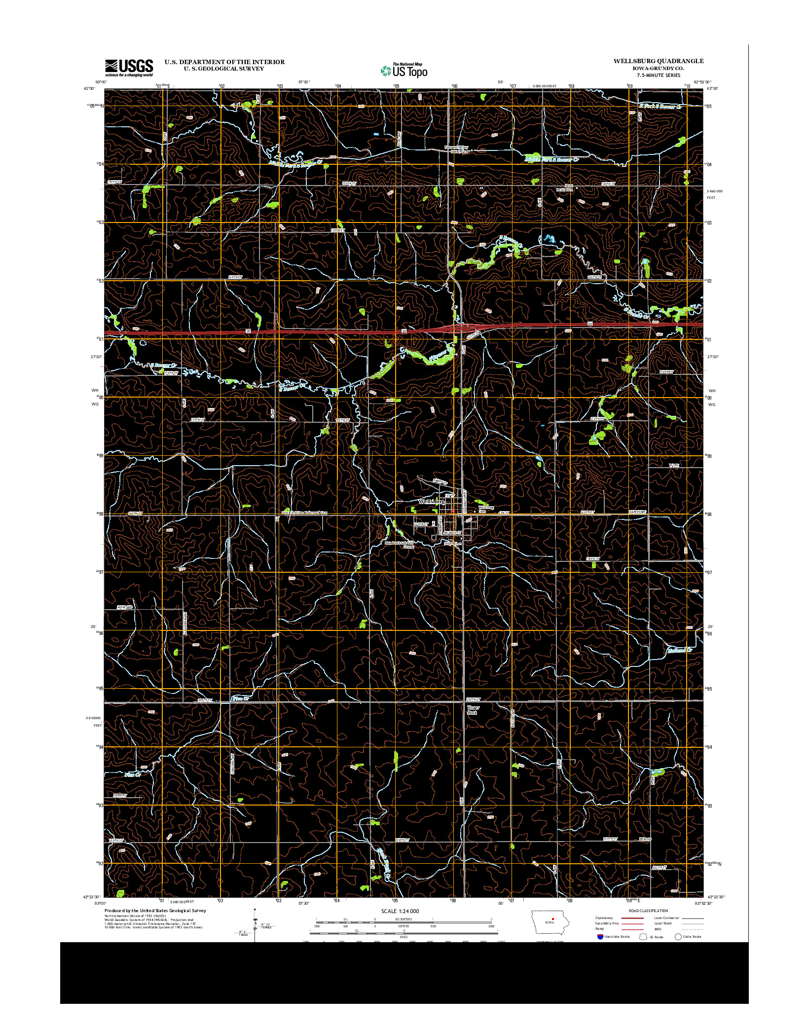 USGS US TOPO 7.5-MINUTE MAP FOR WELLSBURG, IA 2013