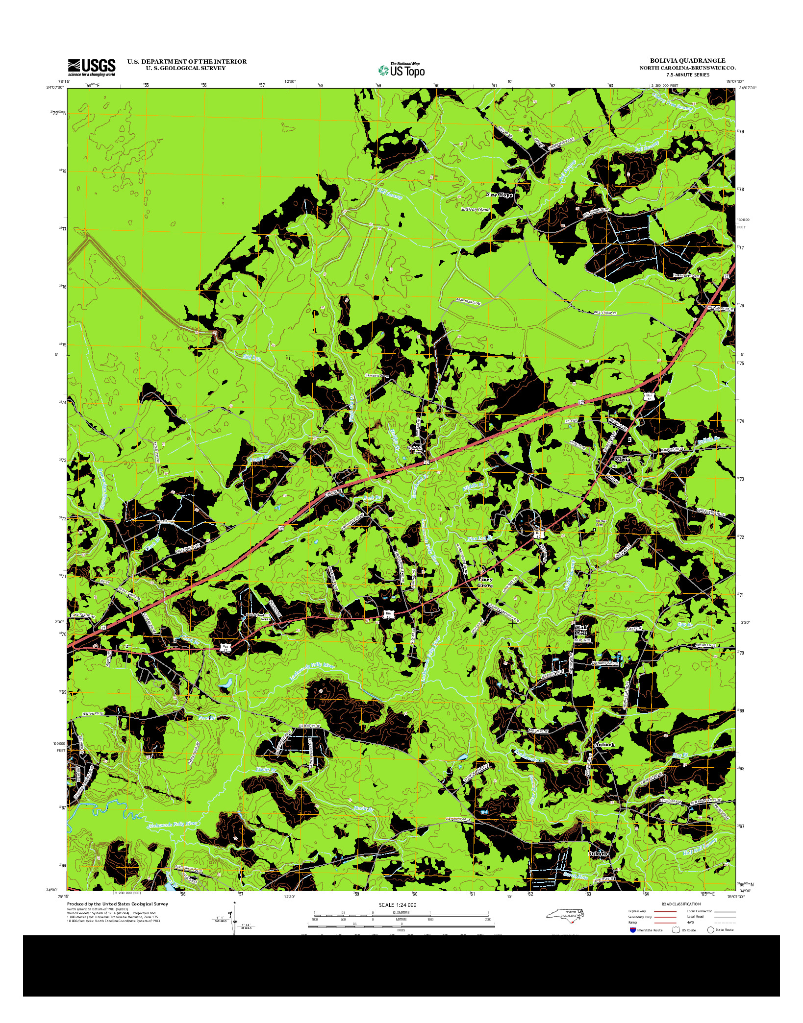 USGS US TOPO 7.5-MINUTE MAP FOR BOLIVIA, NC 2013