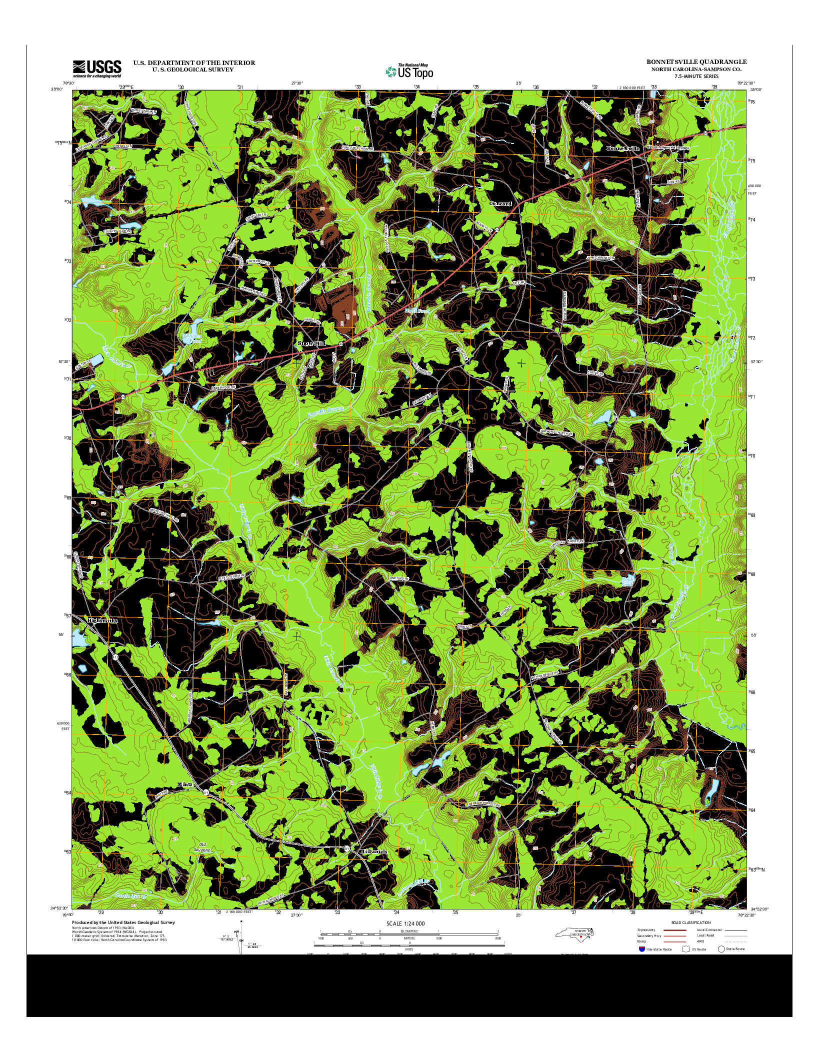 USGS US TOPO 7.5-MINUTE MAP FOR BONNETSVILLE, NC 2013