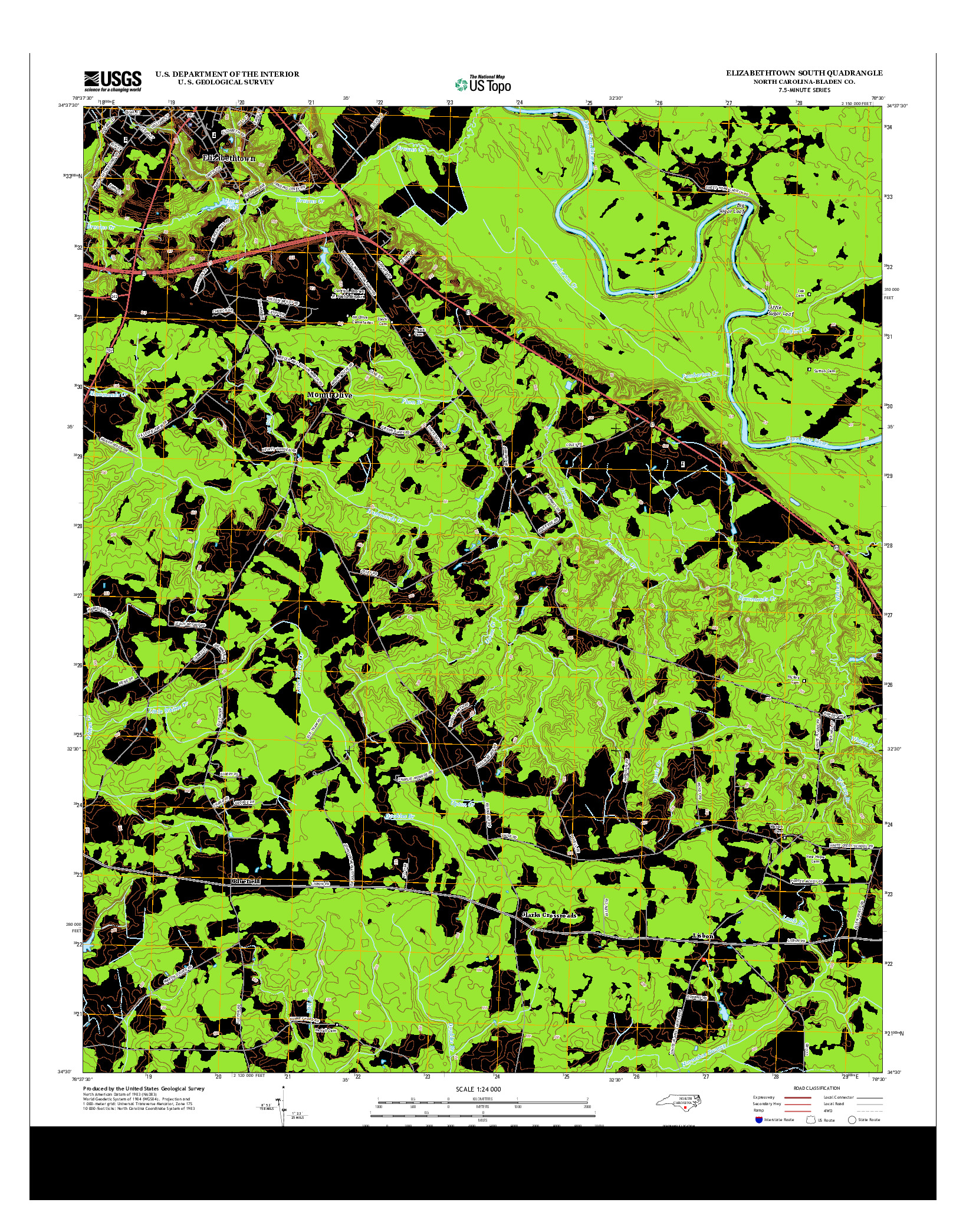 USGS US TOPO 7.5-MINUTE MAP FOR ELIZABETHTOWN SOUTH, NC 2013