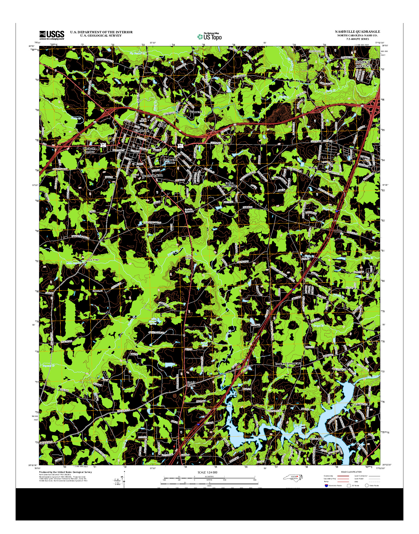 USGS US TOPO 7.5-MINUTE MAP FOR NASHVILLE, NC 2013