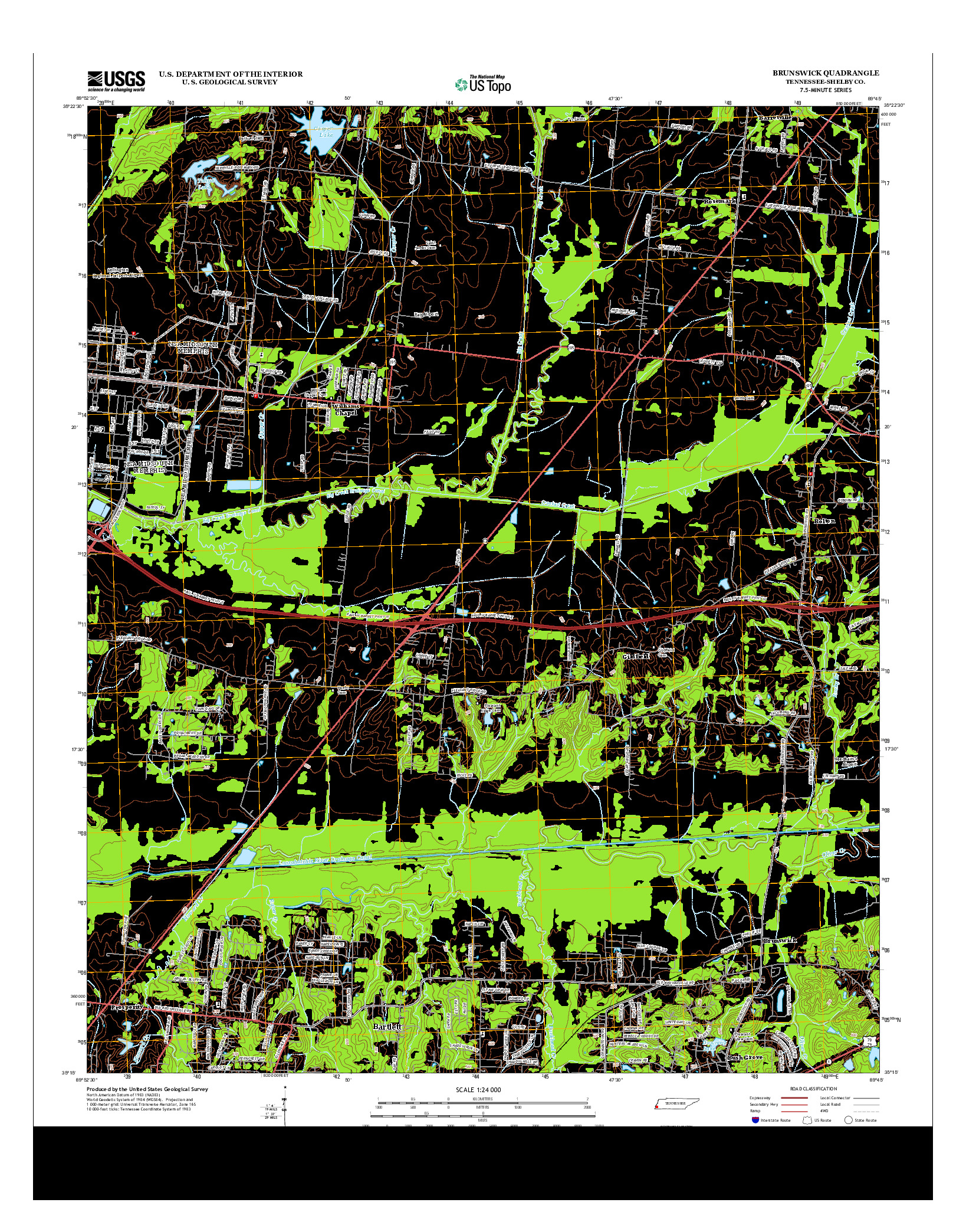 USGS US TOPO 7.5-MINUTE MAP FOR BRUNSWICK, TN 2013