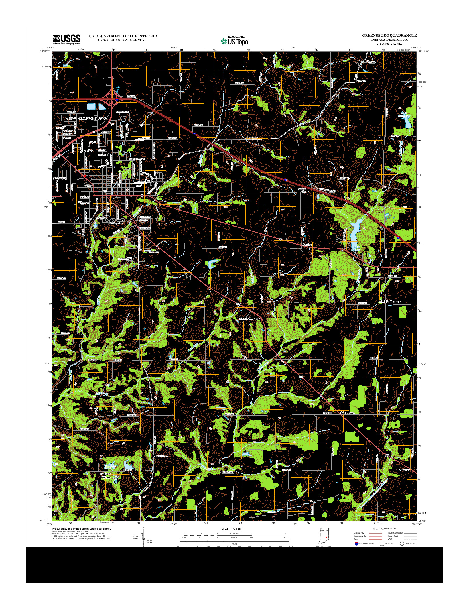 USGS US TOPO 7.5-MINUTE MAP FOR GREENSBURG, IN 2013