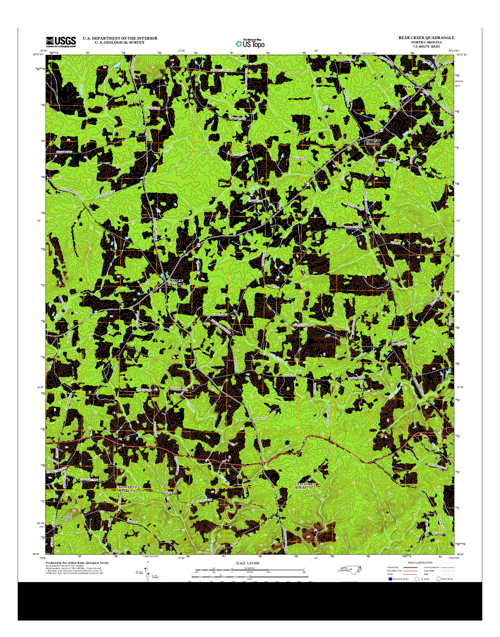 USGS US TOPO 7.5-MINUTE MAP FOR BEAR CREEK, NC 2013