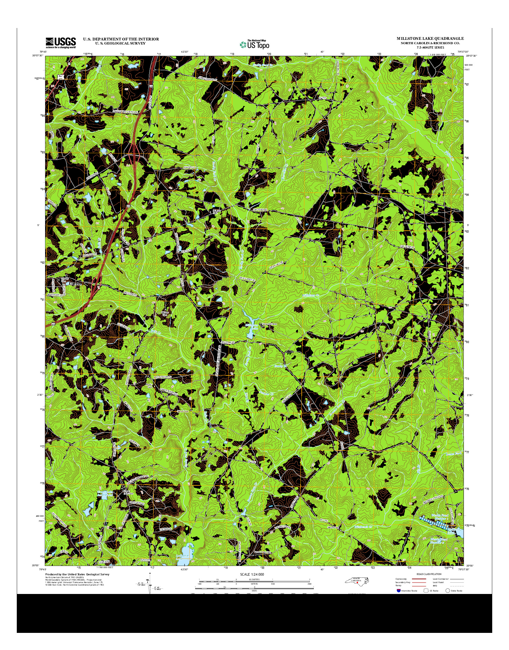 USGS US TOPO 7.5-MINUTE MAP FOR MILLSTONE LAKE, NC 2013