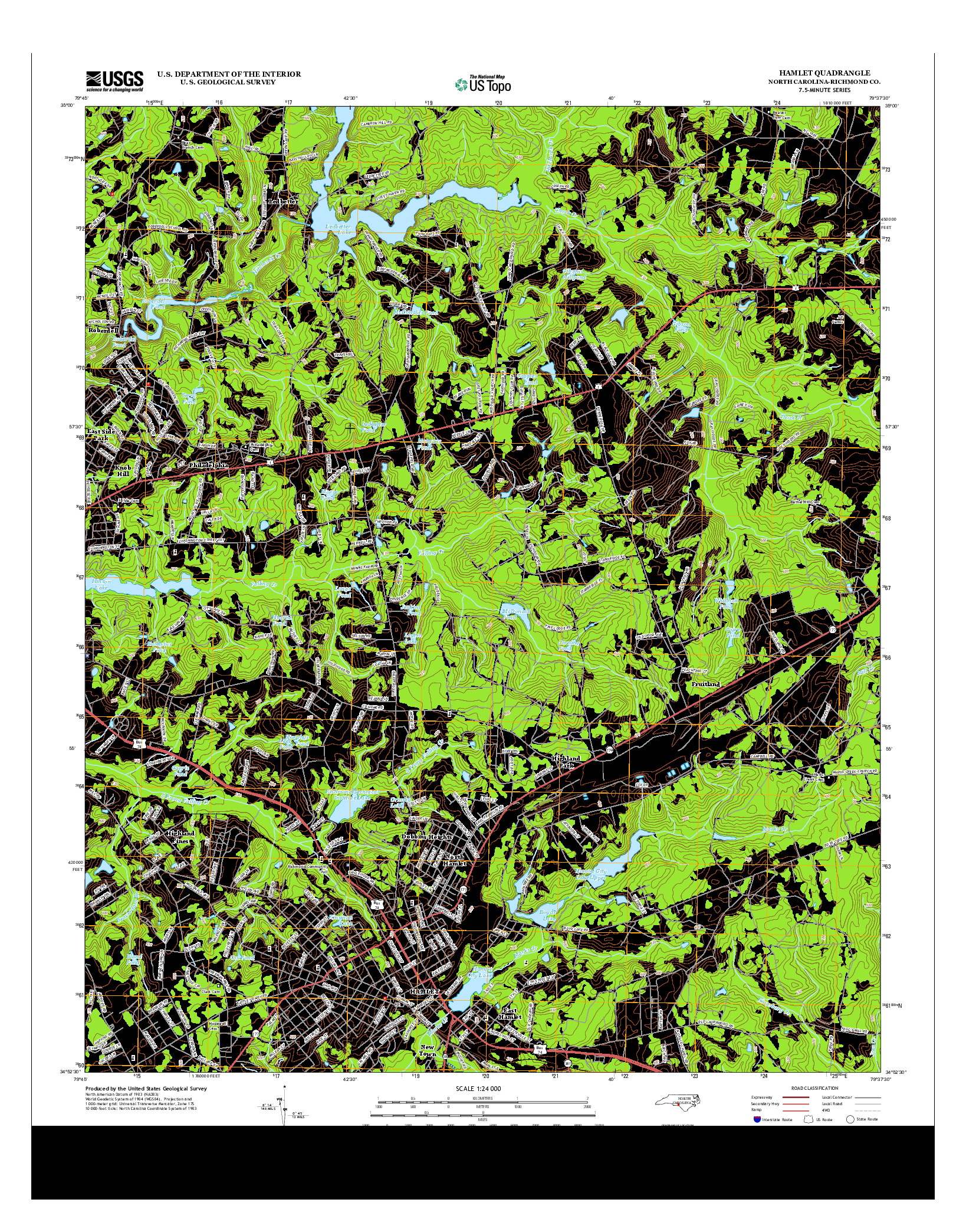 USGS US TOPO 7.5-MINUTE MAP FOR HAMLET, NC 2013