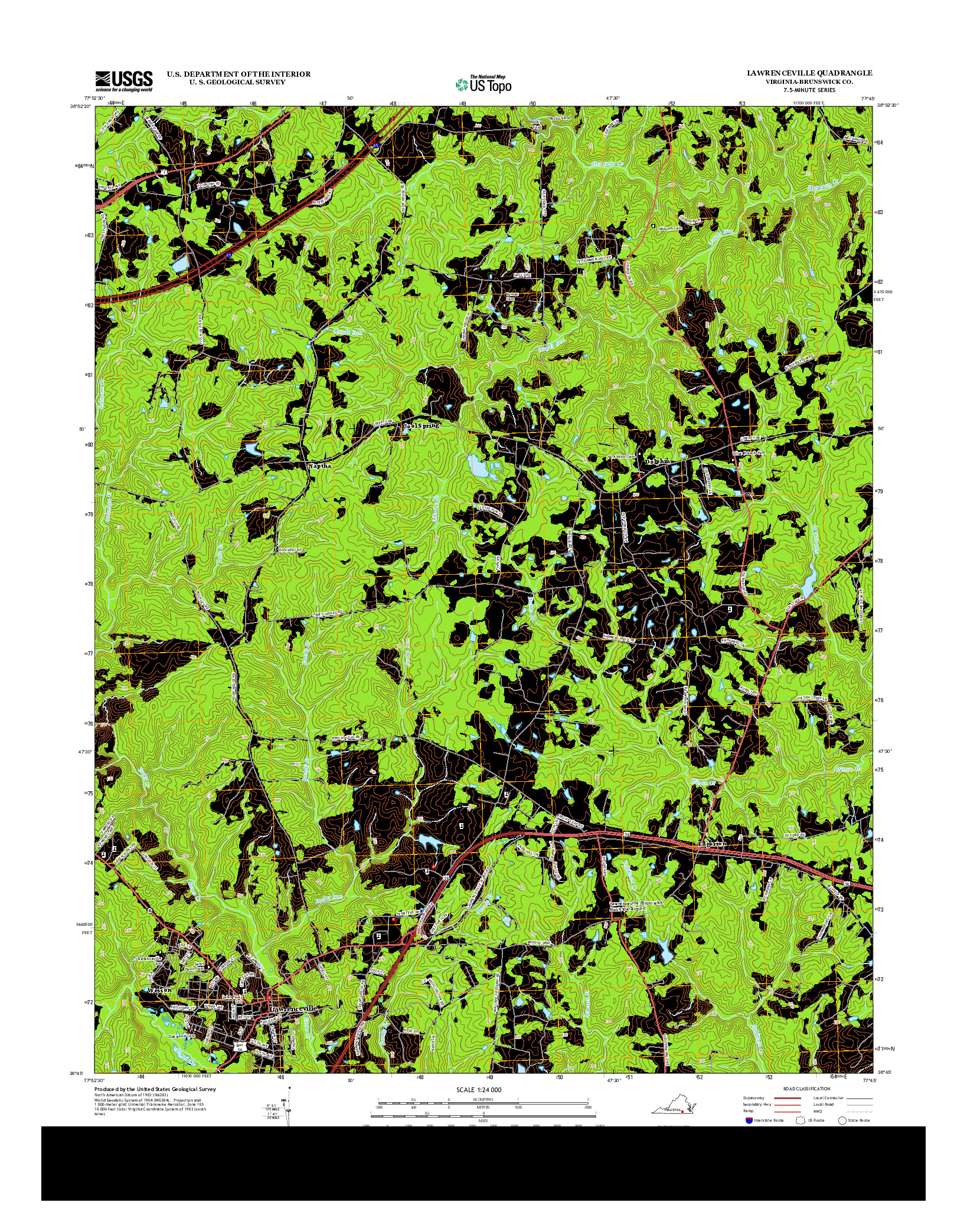 USGS US TOPO 7.5-MINUTE MAP FOR LAWRENCEVILLE, VA 2013