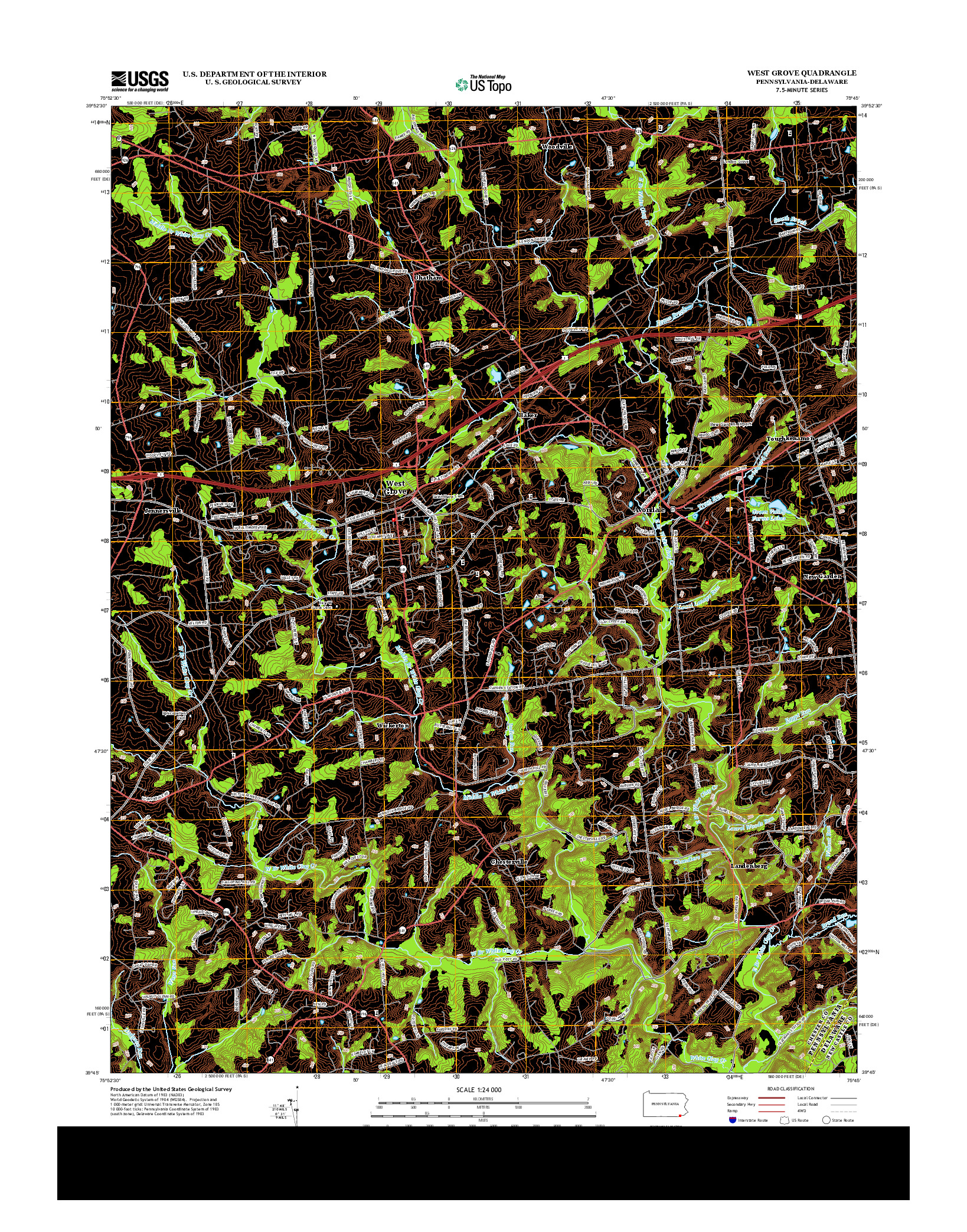 USGS US TOPO 7.5-MINUTE MAP FOR WEST GROVE, PA-DE 2013