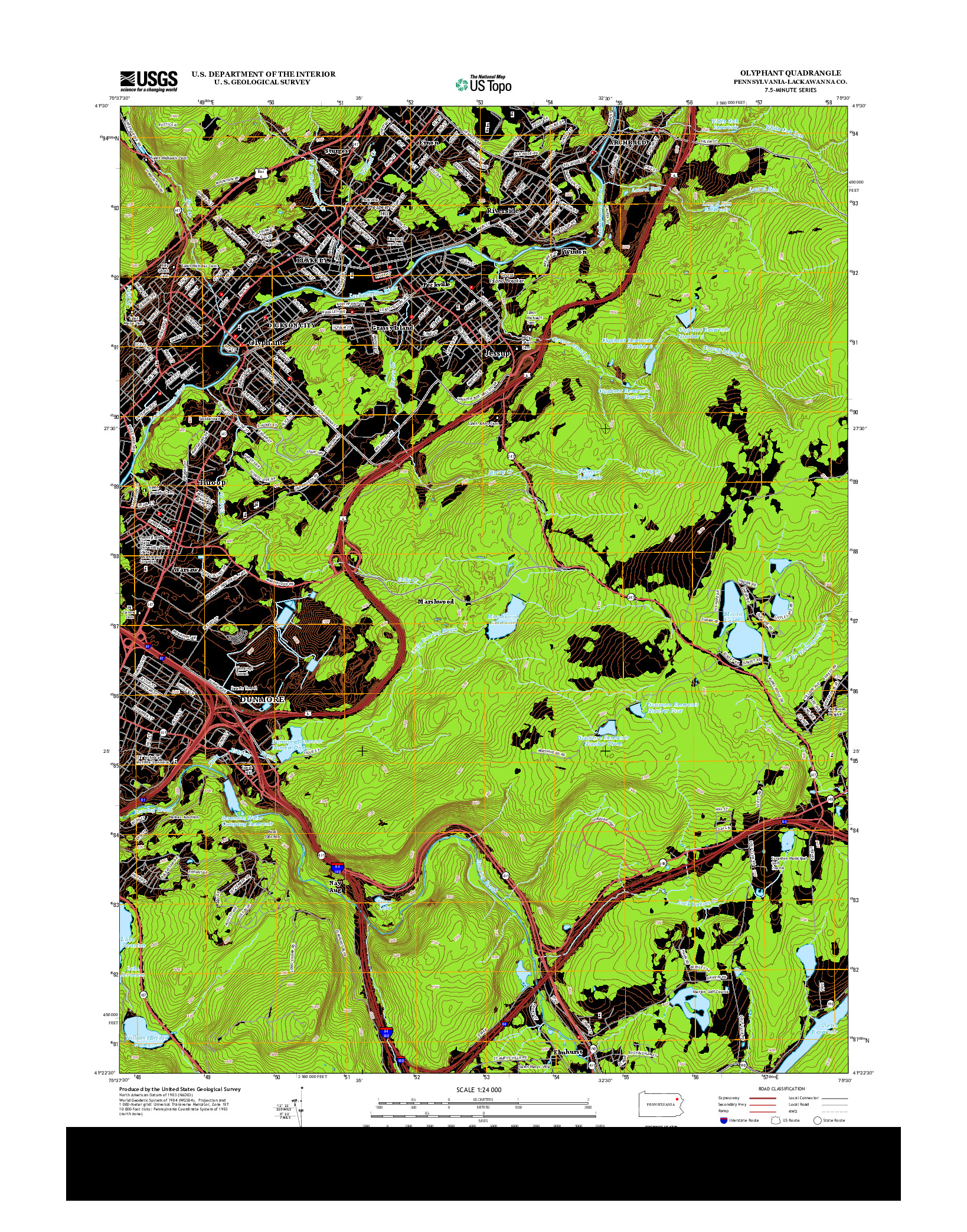 USGS US TOPO 7.5-MINUTE MAP FOR OLYPHANT, PA 2013