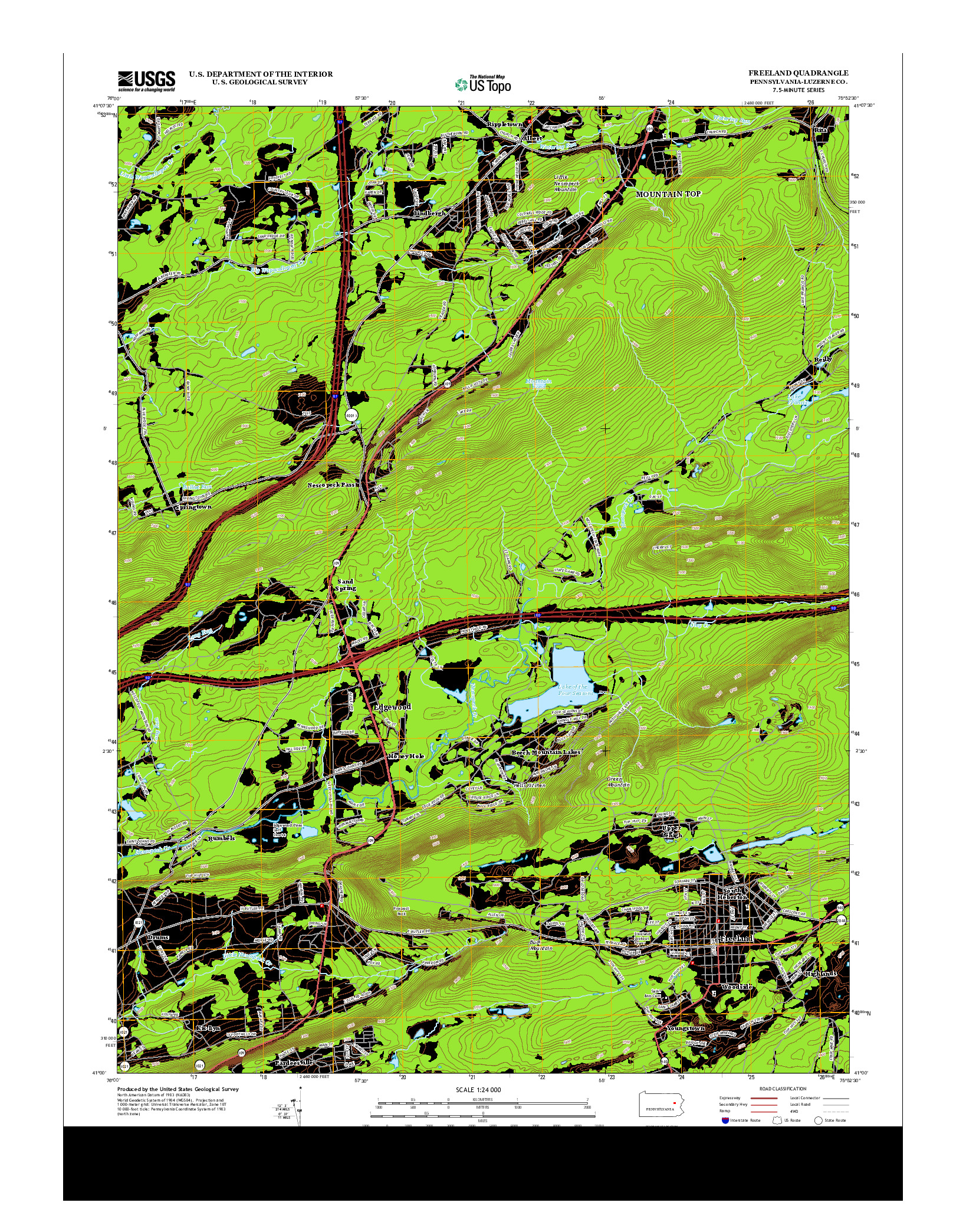 USGS US TOPO 7.5-MINUTE MAP FOR FREELAND, PA 2013