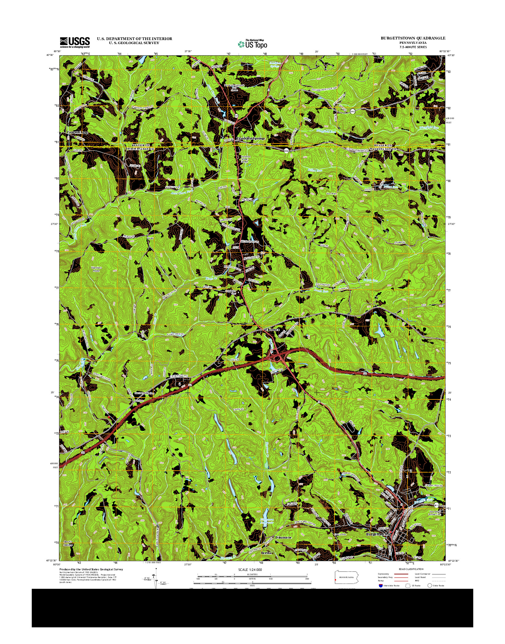 USGS US TOPO 7.5-MINUTE MAP FOR BURGETTSTOWN, PA 2013