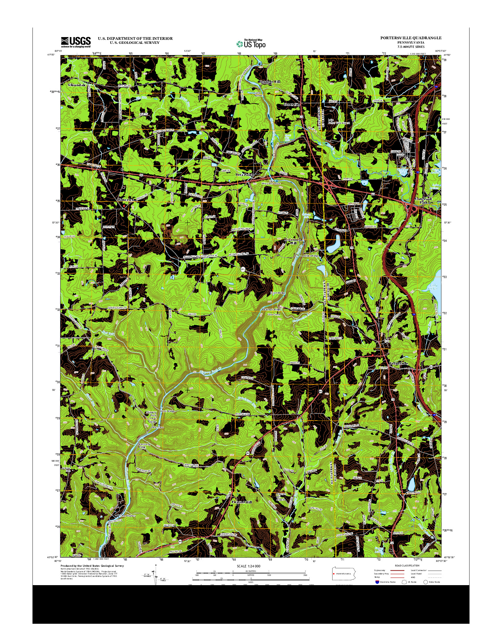 USGS US TOPO 7.5-MINUTE MAP FOR PORTERSVILLE, PA 2013