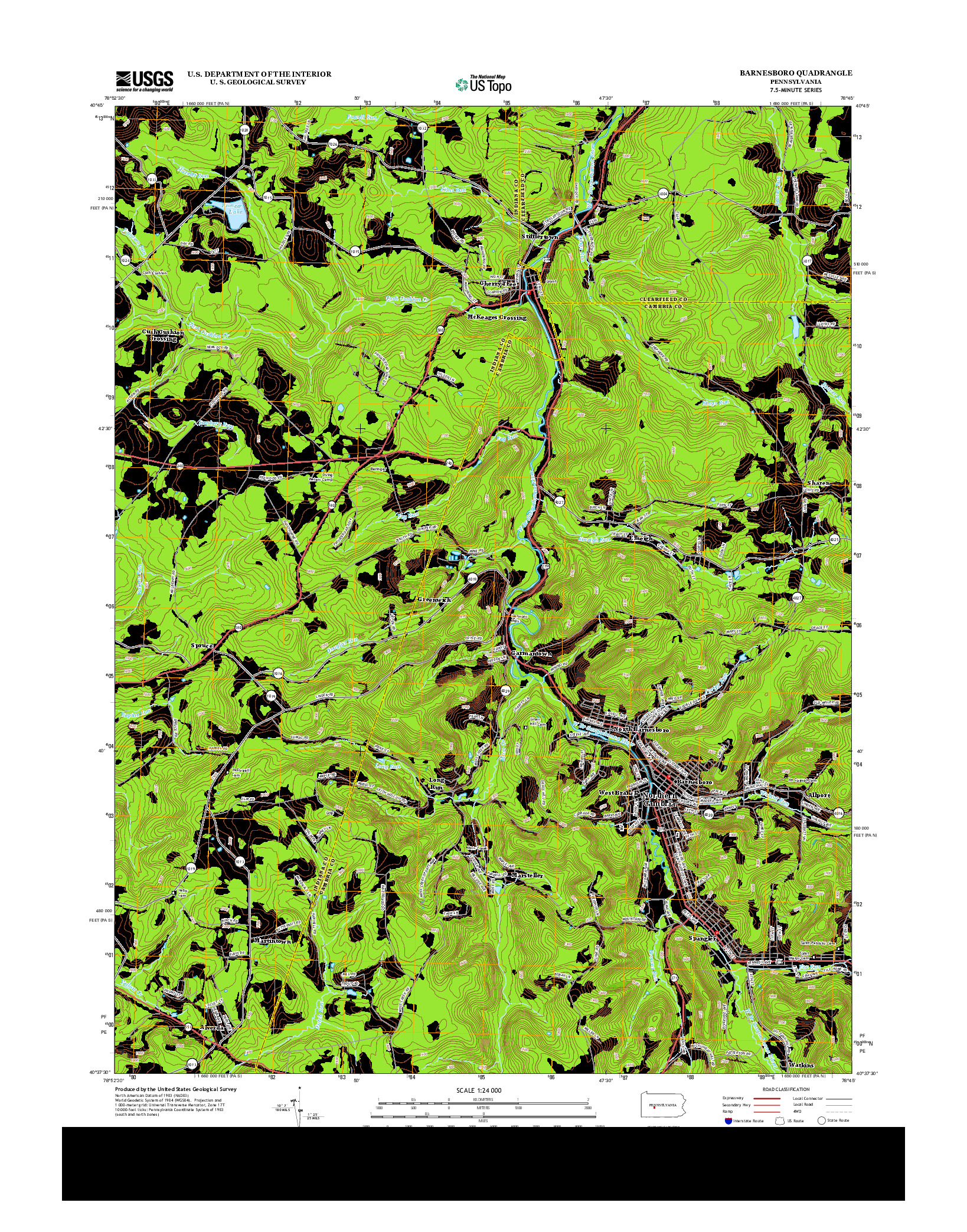 USGS US TOPO 7.5-MINUTE MAP FOR BARNESBORO, PA 2013