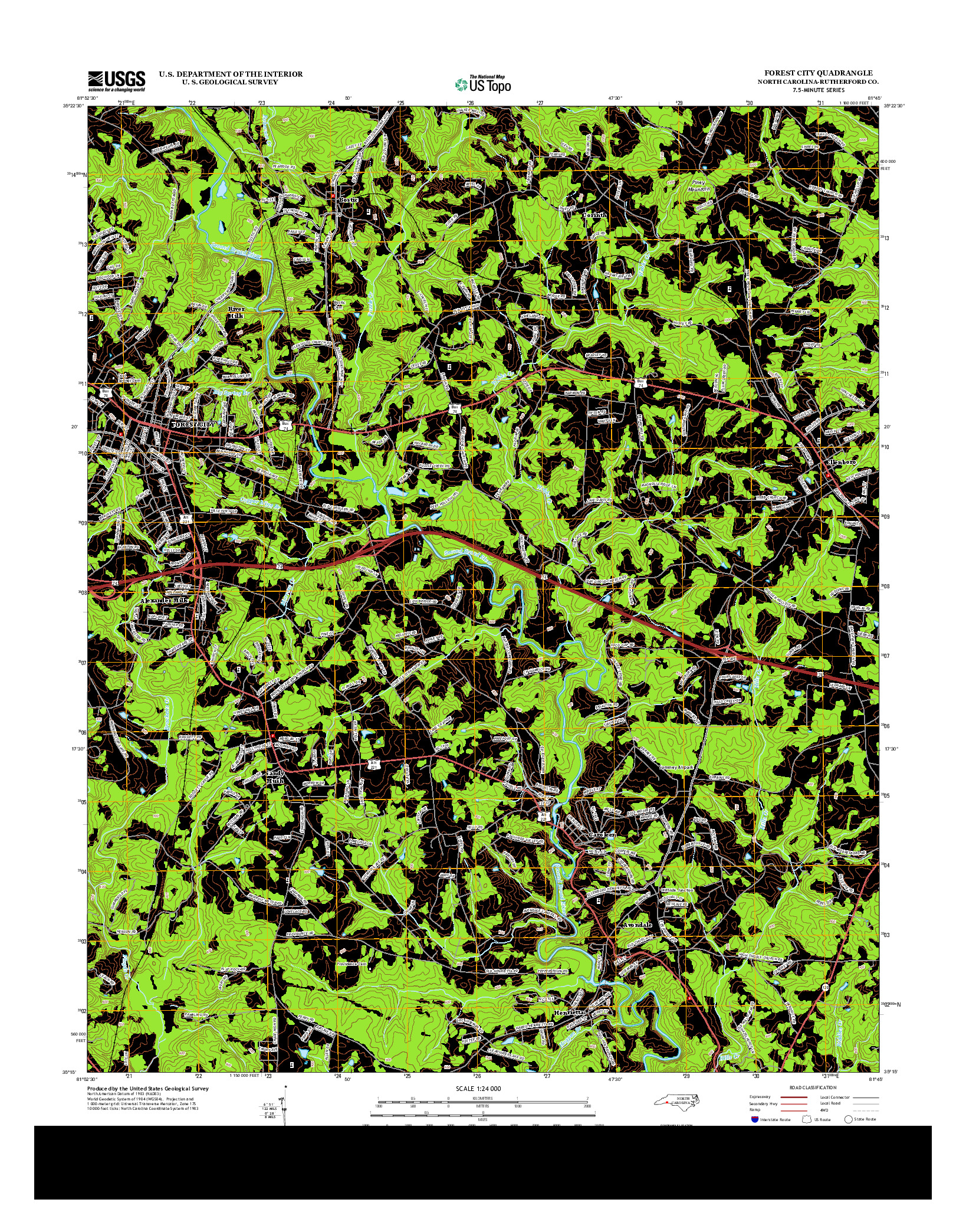 USGS US TOPO 7.5-MINUTE MAP FOR FOREST CITY, NC 2013