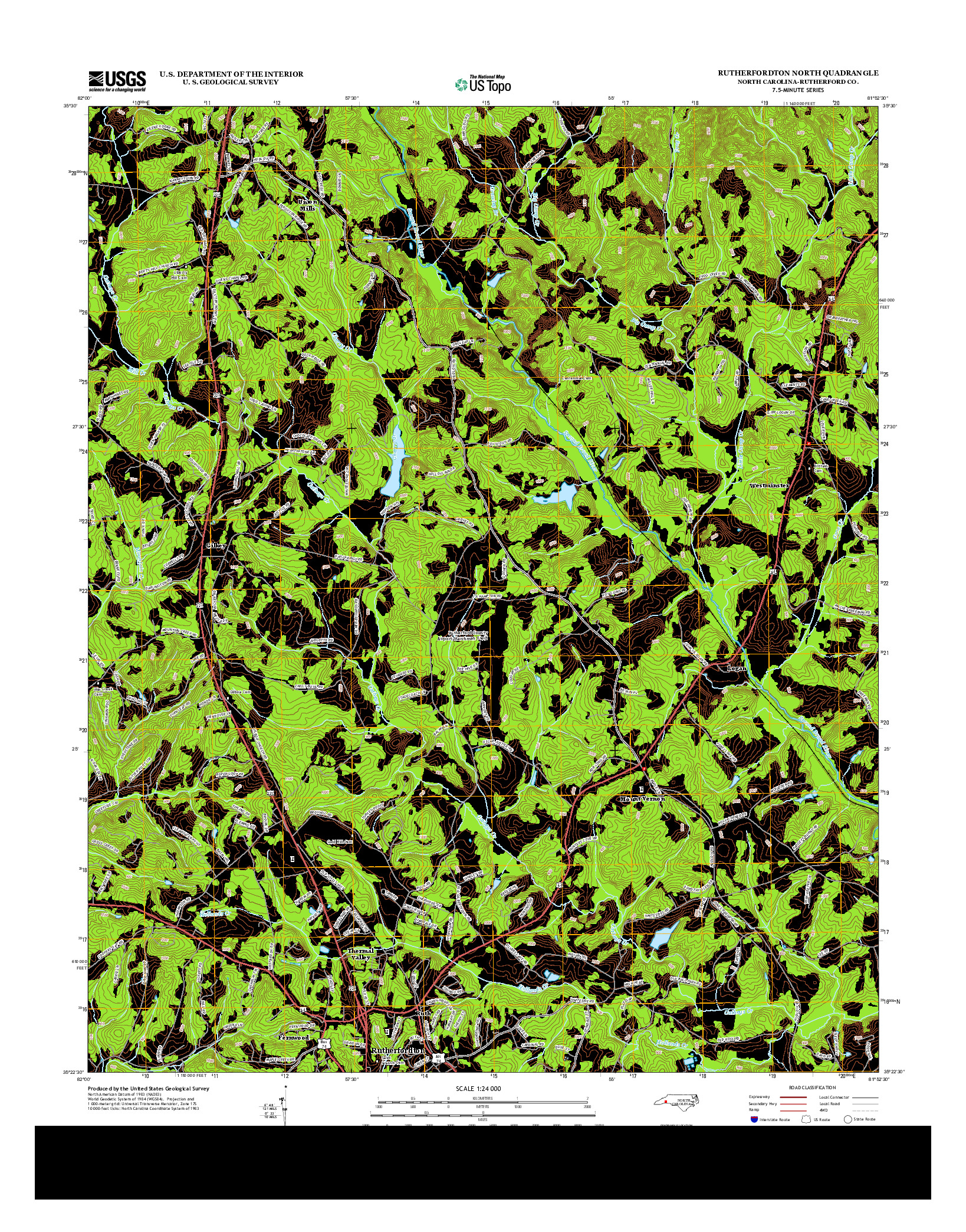 USGS US TOPO 7.5-MINUTE MAP FOR RUTHERFORDTON NORTH, NC 2013