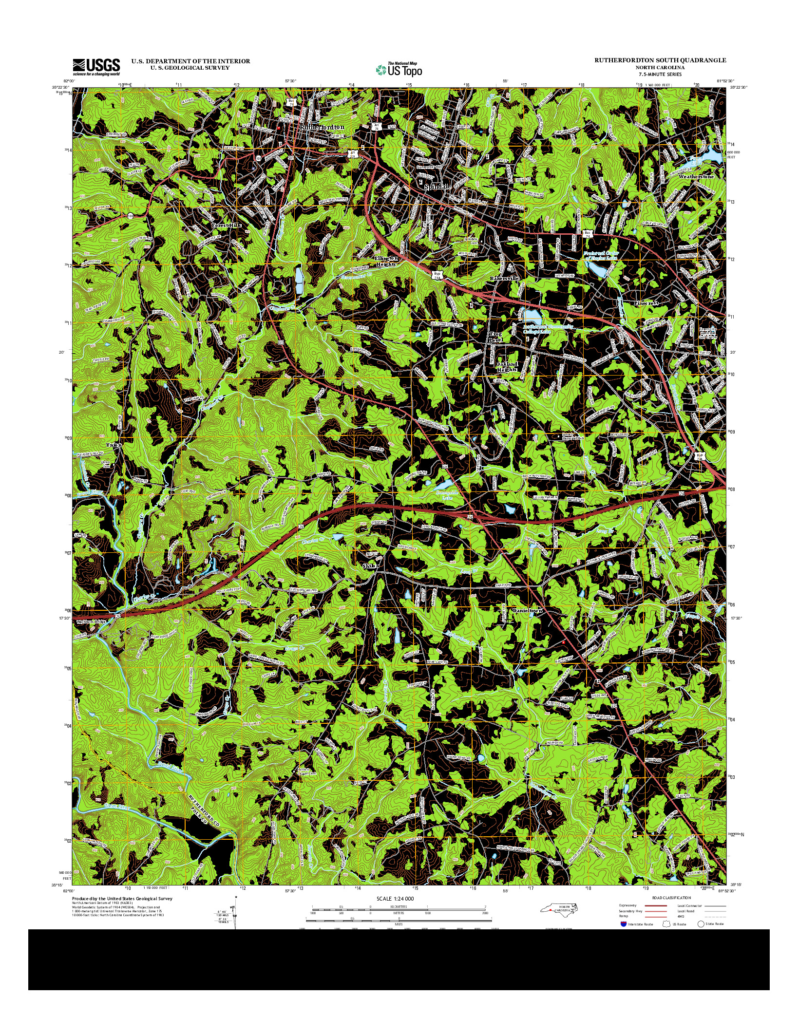 USGS US TOPO 7.5-MINUTE MAP FOR RUTHERFORDTON SOUTH, NC 2013