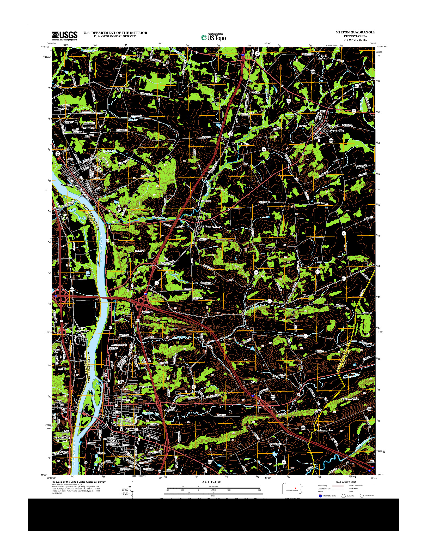 USGS US TOPO 7.5-MINUTE MAP FOR MILTON, PA 2013