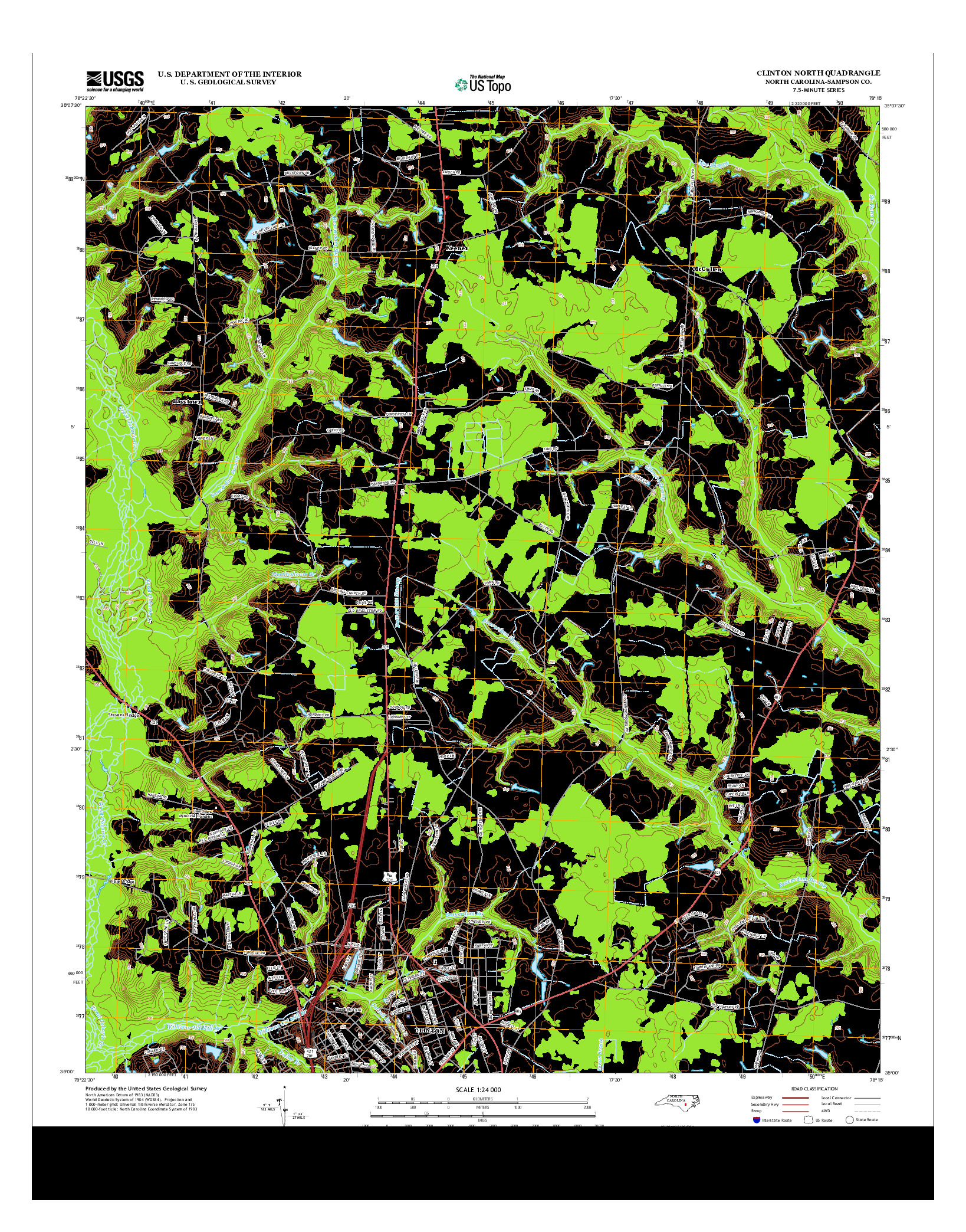 USGS US TOPO 7.5-MINUTE MAP FOR CLINTON NORTH, NC 2013