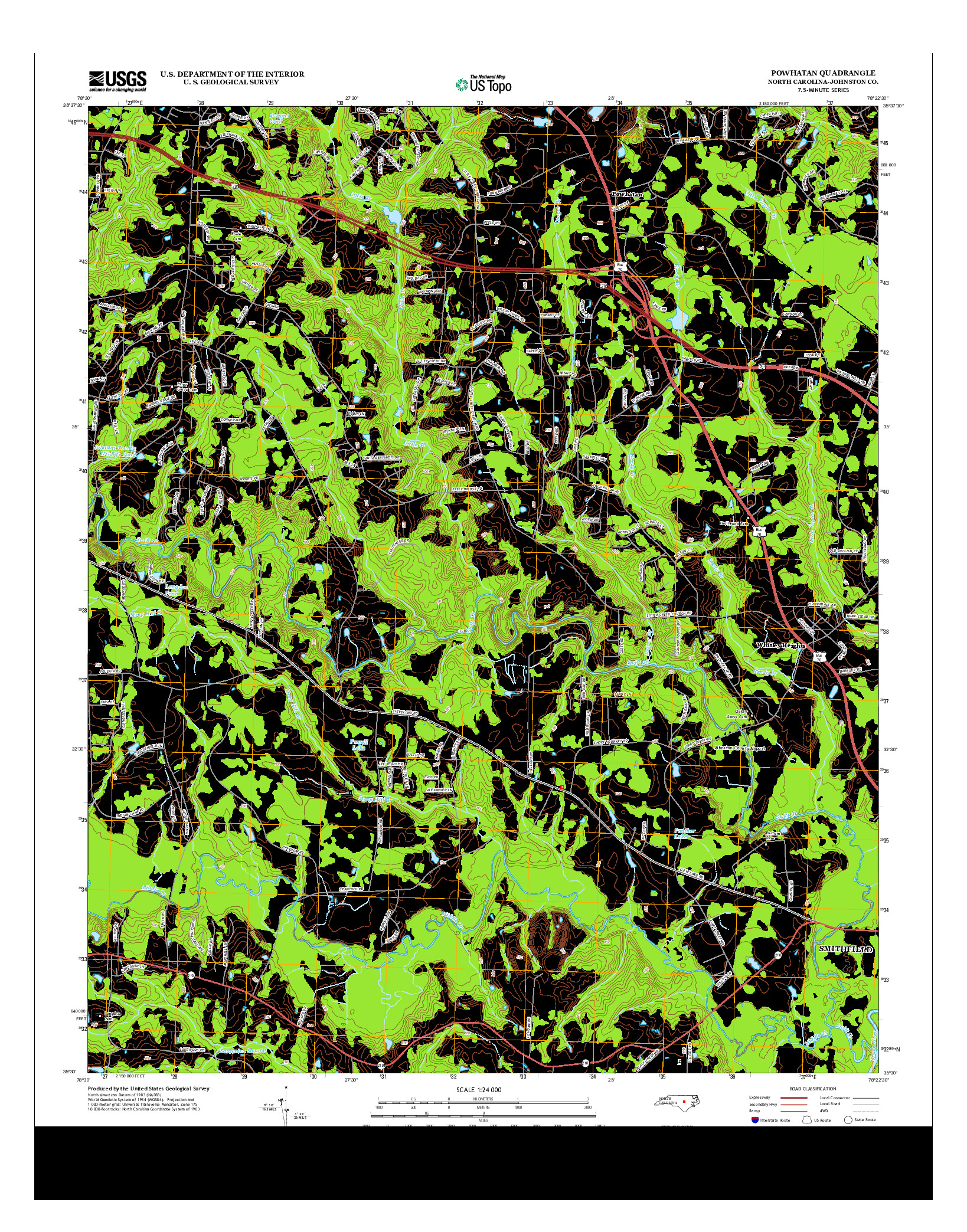 USGS US TOPO 7.5-MINUTE MAP FOR POWHATAN, NC 2013