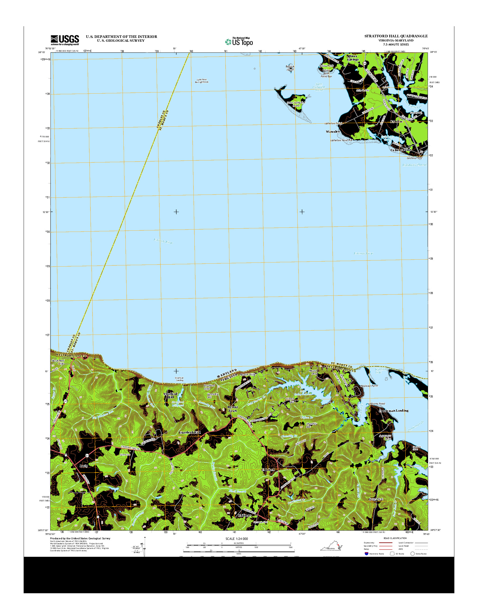 USGS US TOPO 7.5-MINUTE MAP FOR STRATFORD HALL, VA-MD 2013