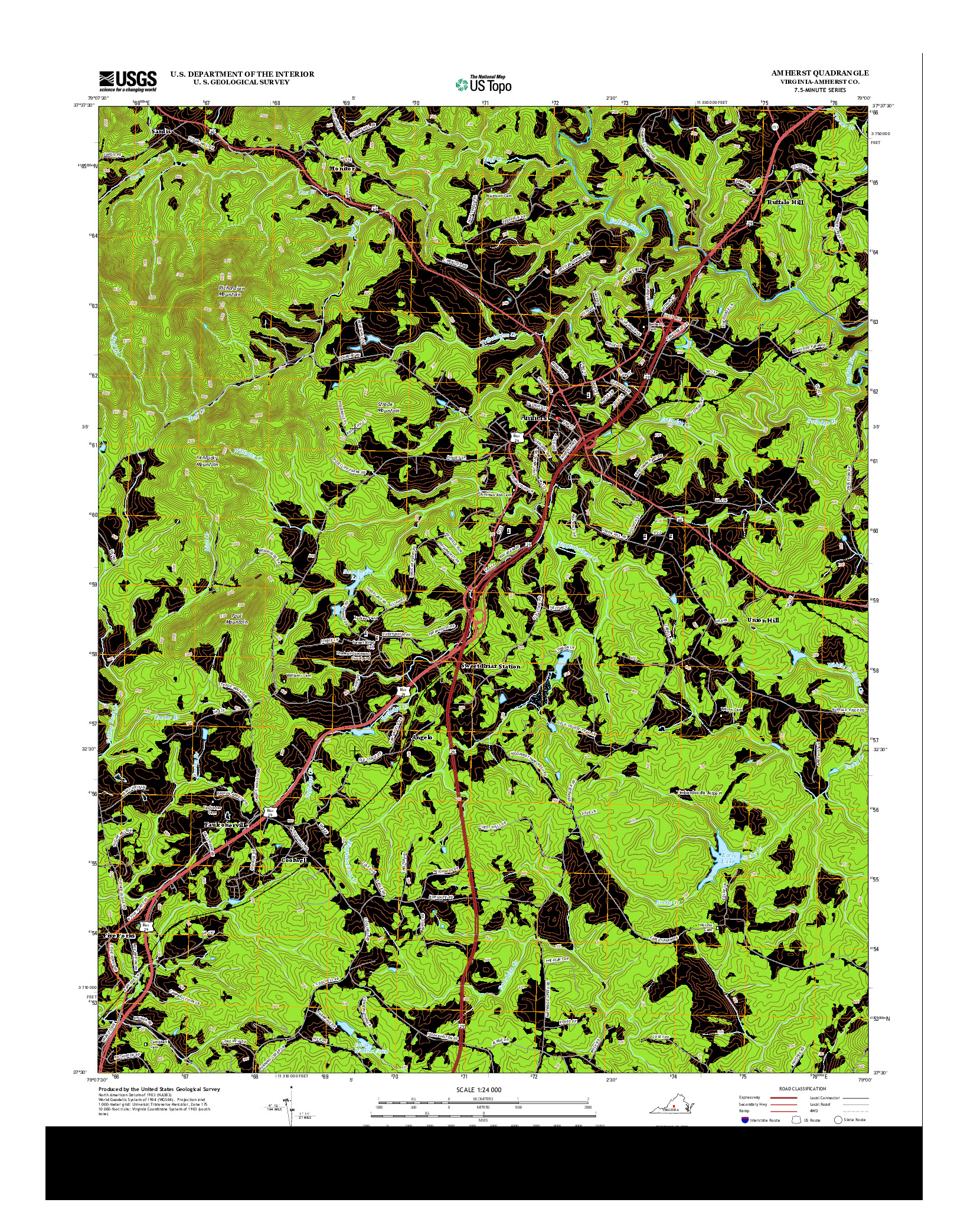 USGS US TOPO 7.5-MINUTE MAP FOR AMHERST, VA 2013