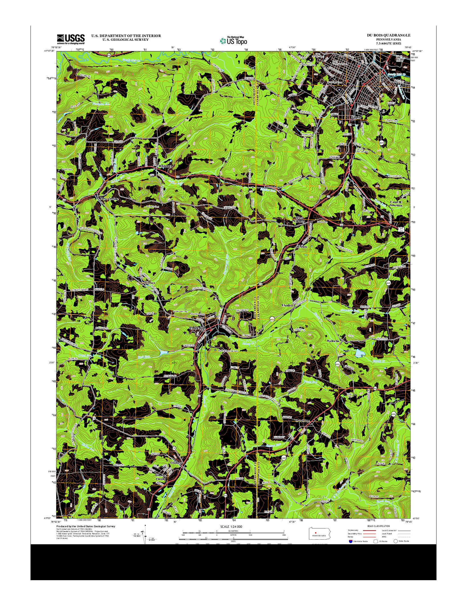 USGS US TOPO 7.5-MINUTE MAP FOR DU BOIS, PA 2013