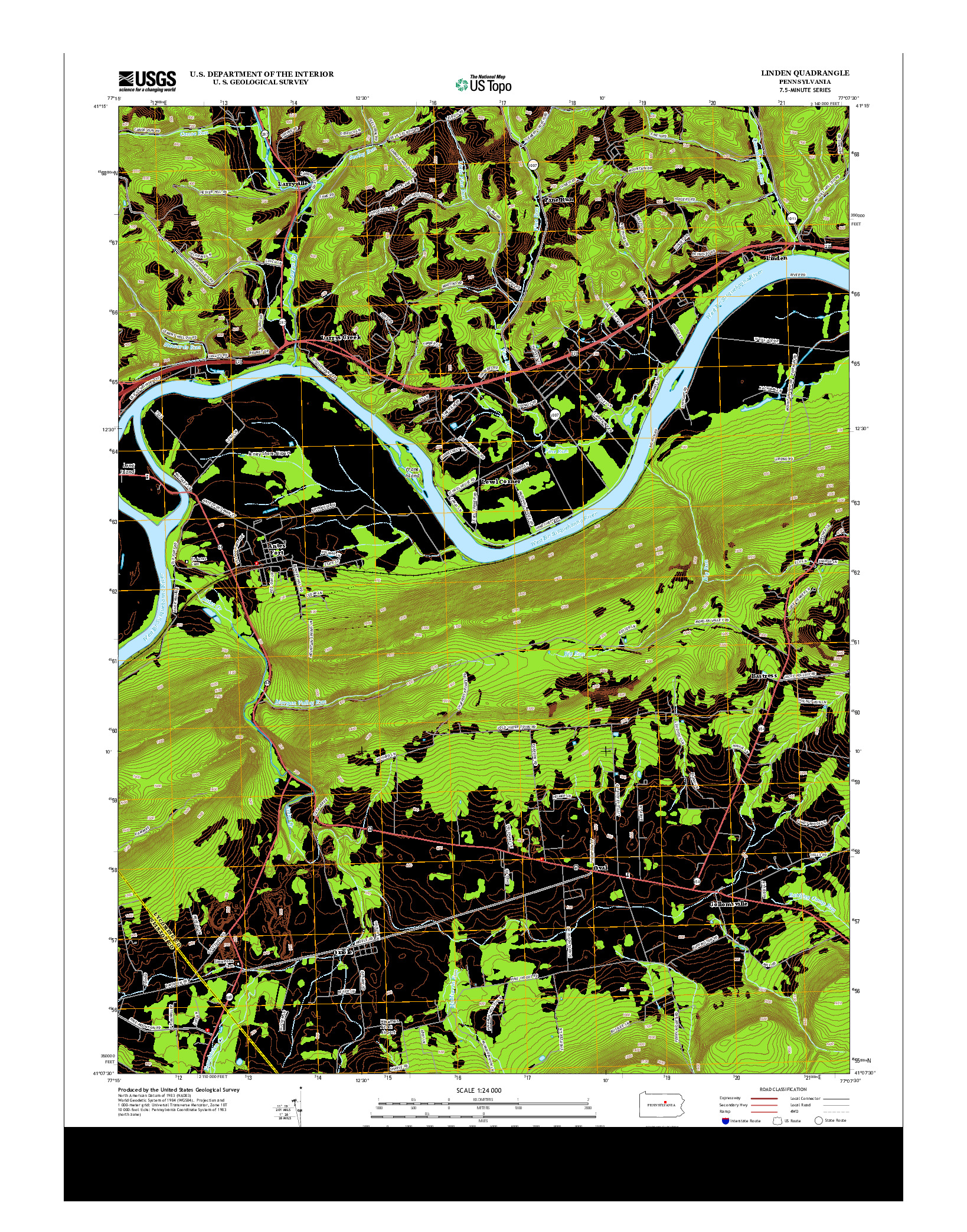 USGS US TOPO 7.5-MINUTE MAP FOR LINDEN, PA 2013