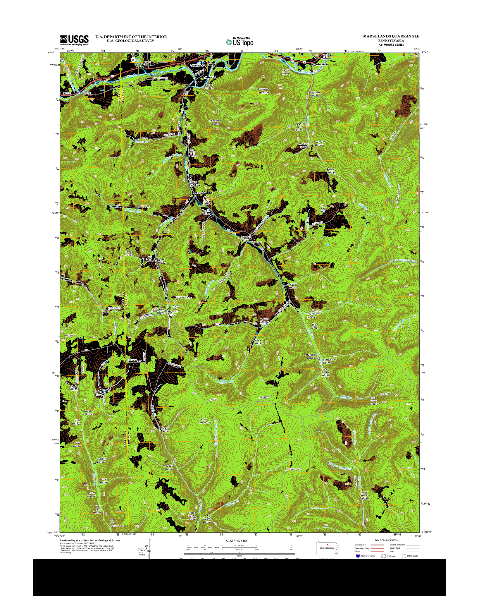 USGS US TOPO 7.5-MINUTE MAP FOR MARSHLANDS, PA 2013