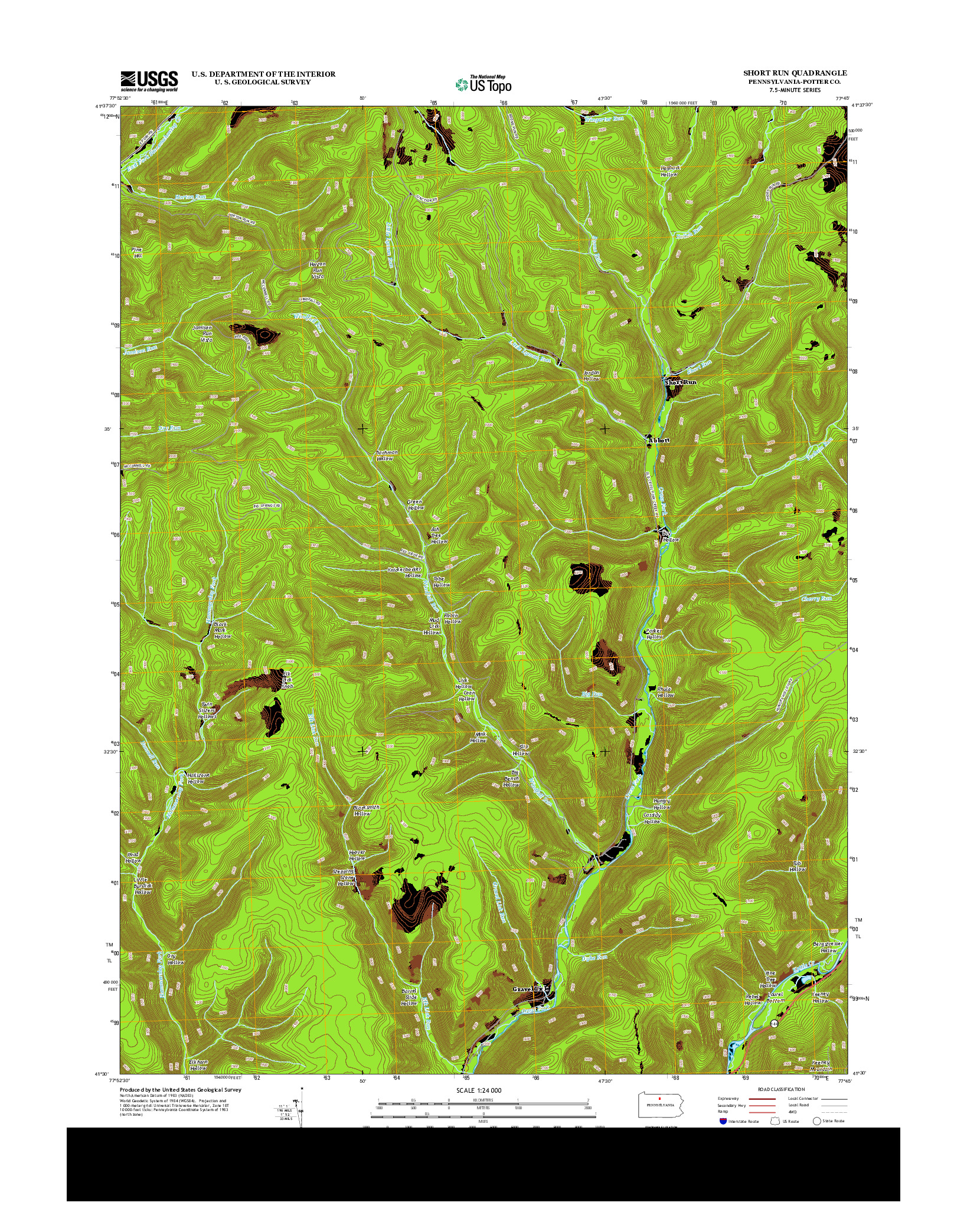 USGS US TOPO 7.5-MINUTE MAP FOR SHORT RUN, PA 2013