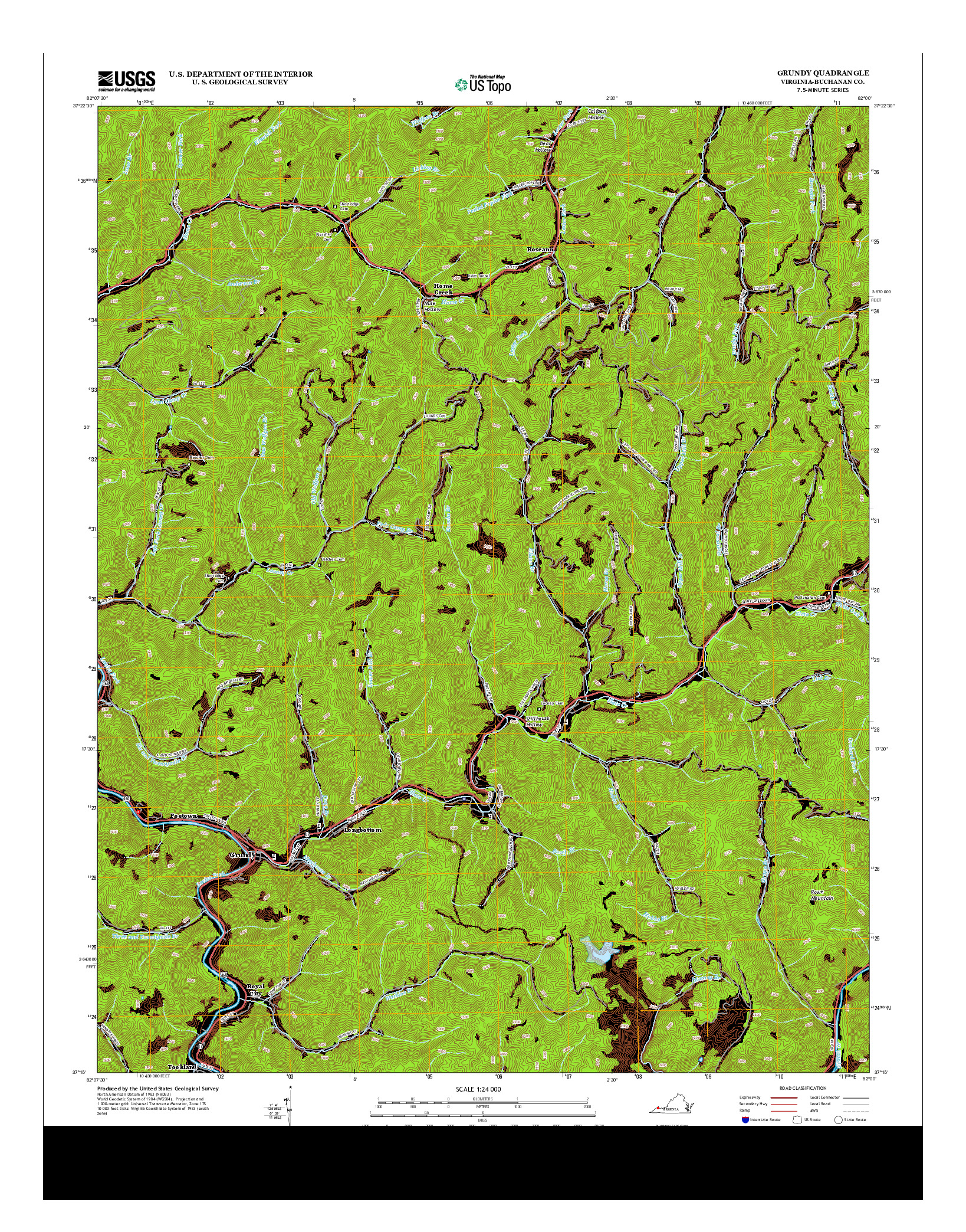 USGS US TOPO 7.5-MINUTE MAP FOR GRUNDY, VA 2013