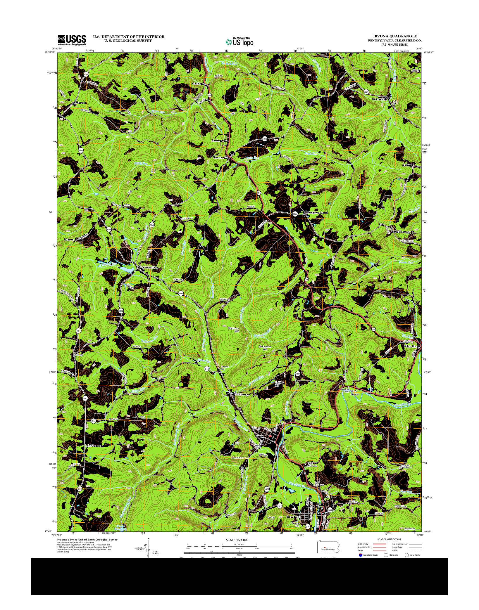 USGS US TOPO 7.5-MINUTE MAP FOR IRVONA, PA 2013