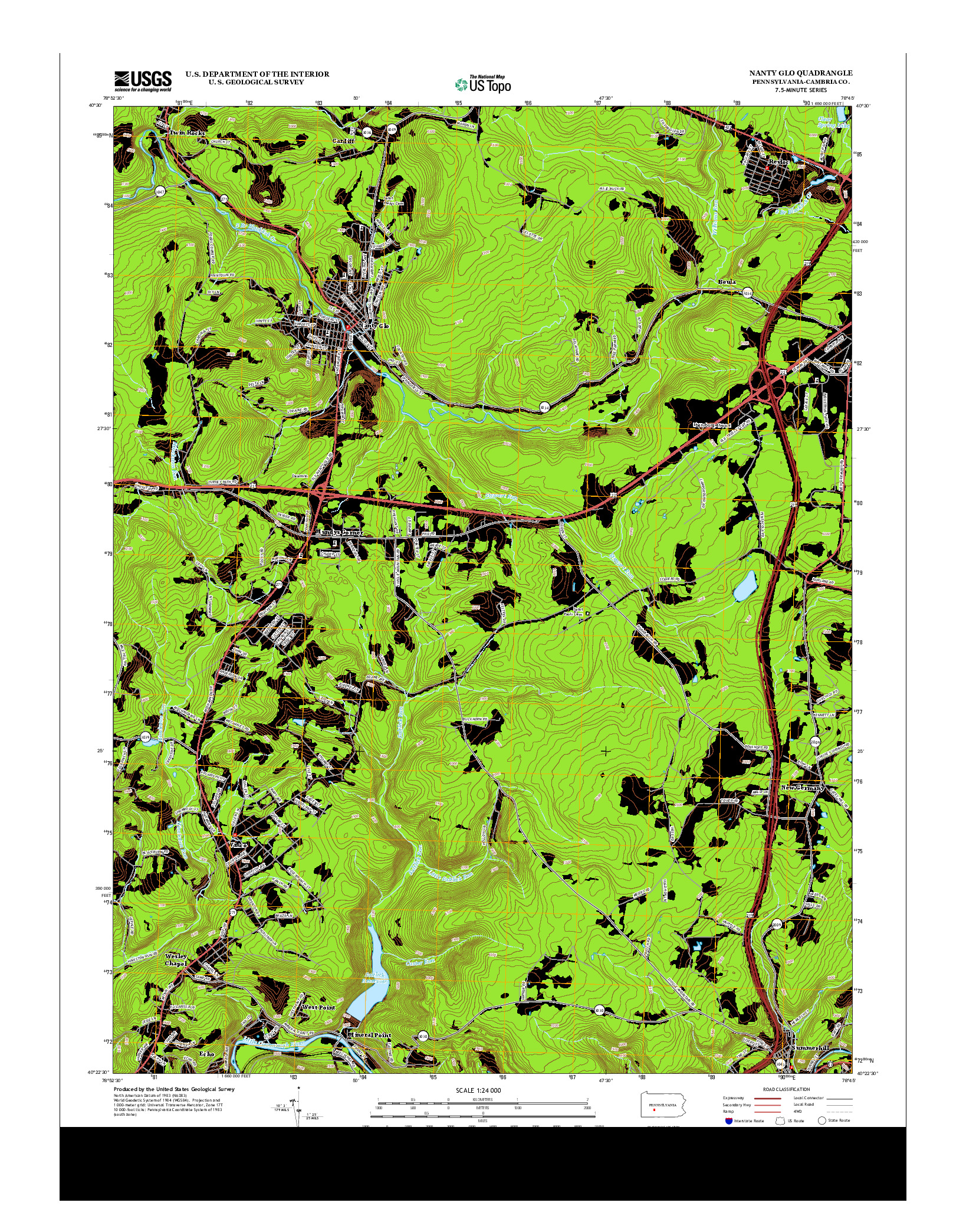 USGS US TOPO 7.5-MINUTE MAP FOR NANTY GLO, PA 2013