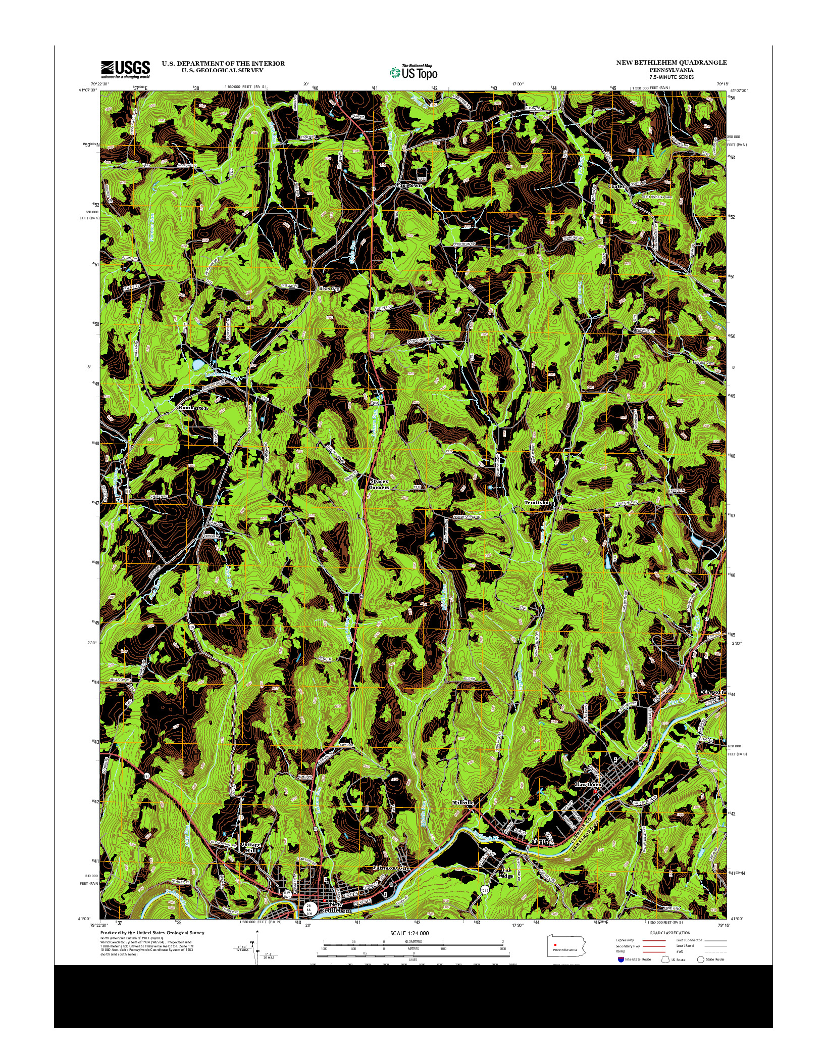 USGS US TOPO 7.5-MINUTE MAP FOR NEW BETHLEHEM, PA 2013