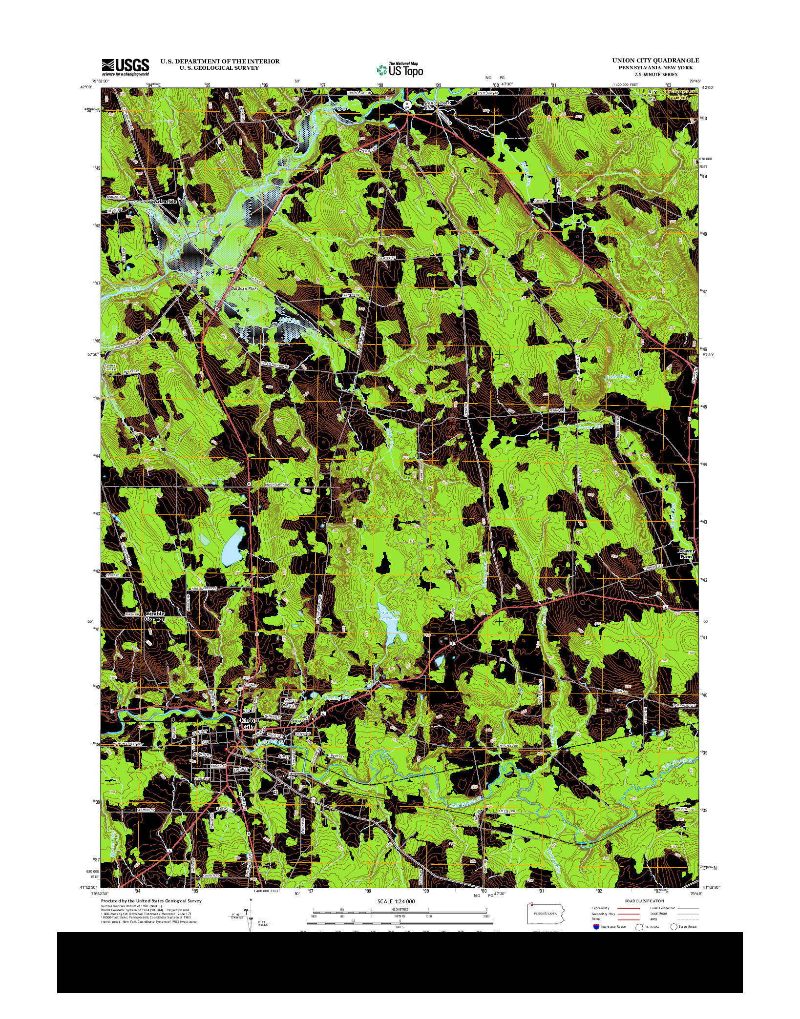 USGS US TOPO 7.5-MINUTE MAP FOR UNION CITY, PA-NY 2013