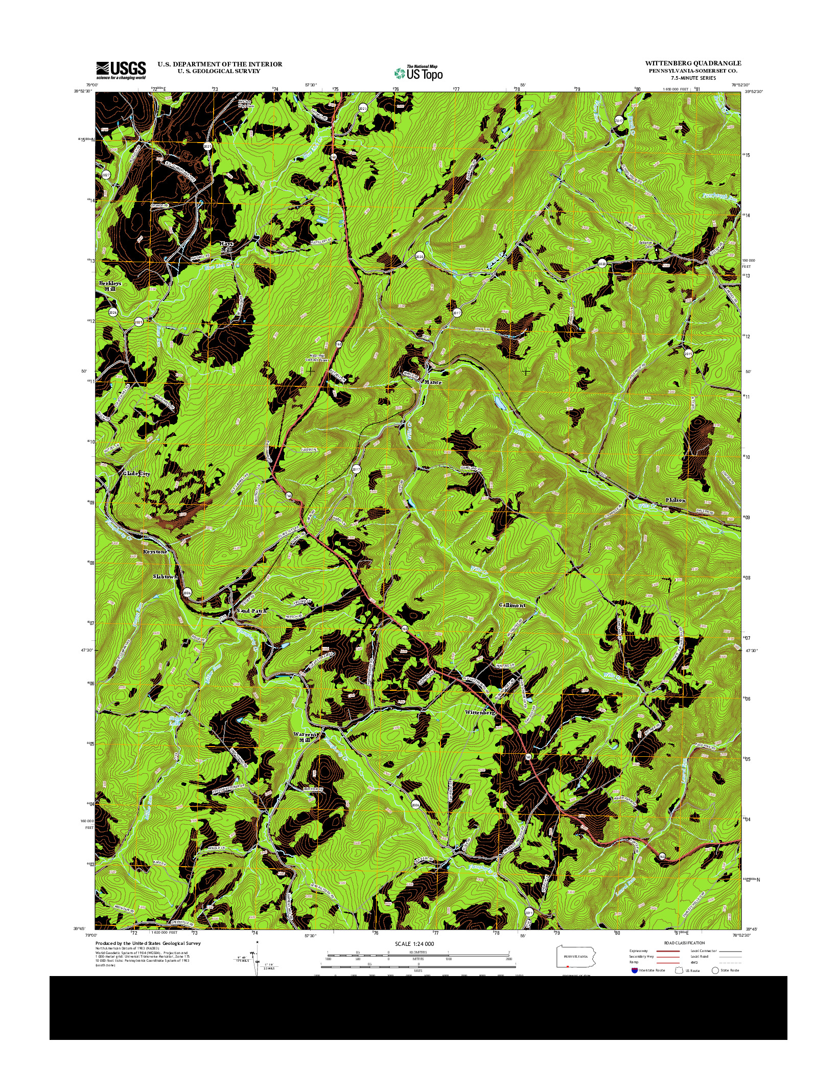 USGS US TOPO 7.5-MINUTE MAP FOR WITTENBERG, PA 2013