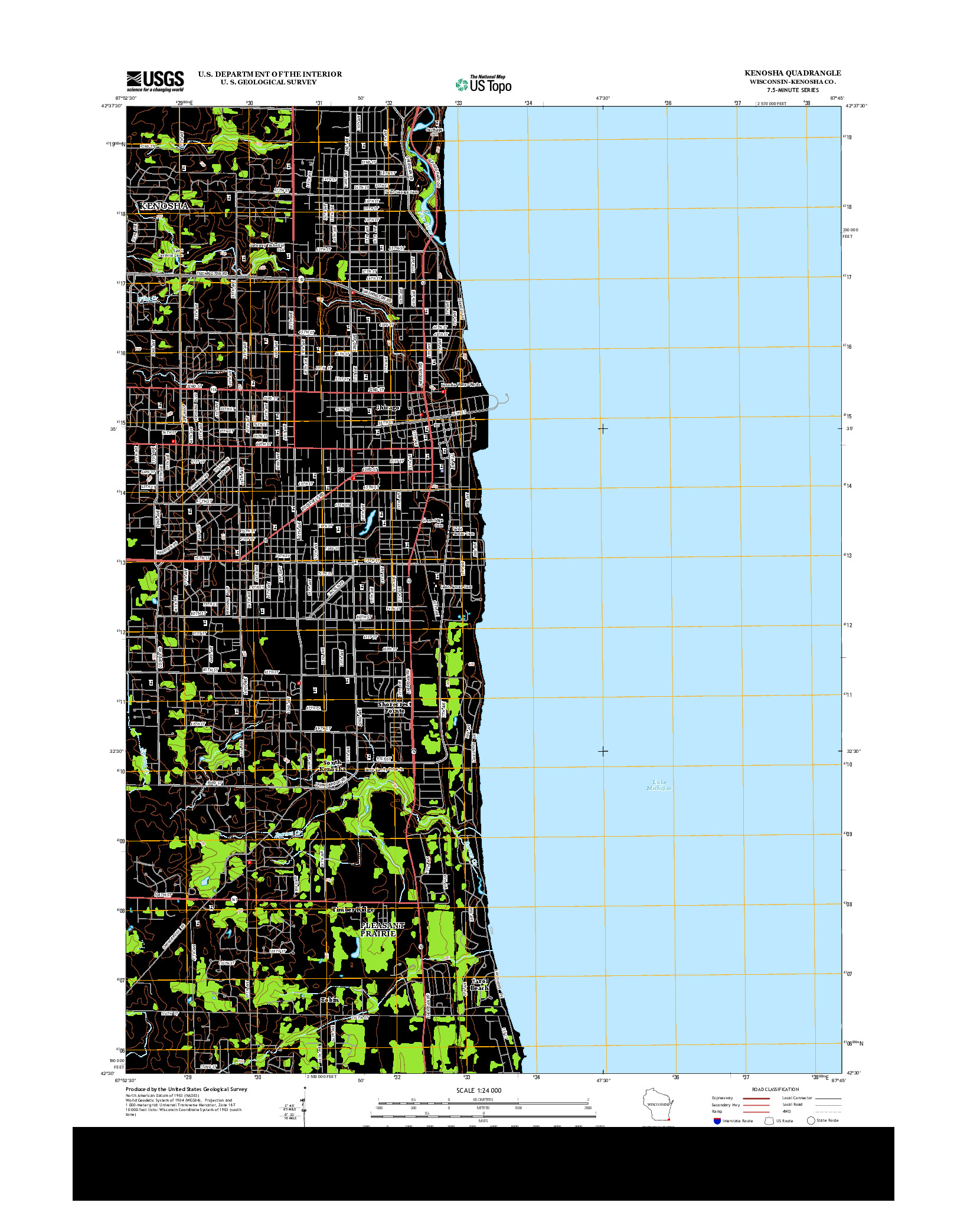 USGS US TOPO 7.5-MINUTE MAP FOR KENOSHA, WI 2013