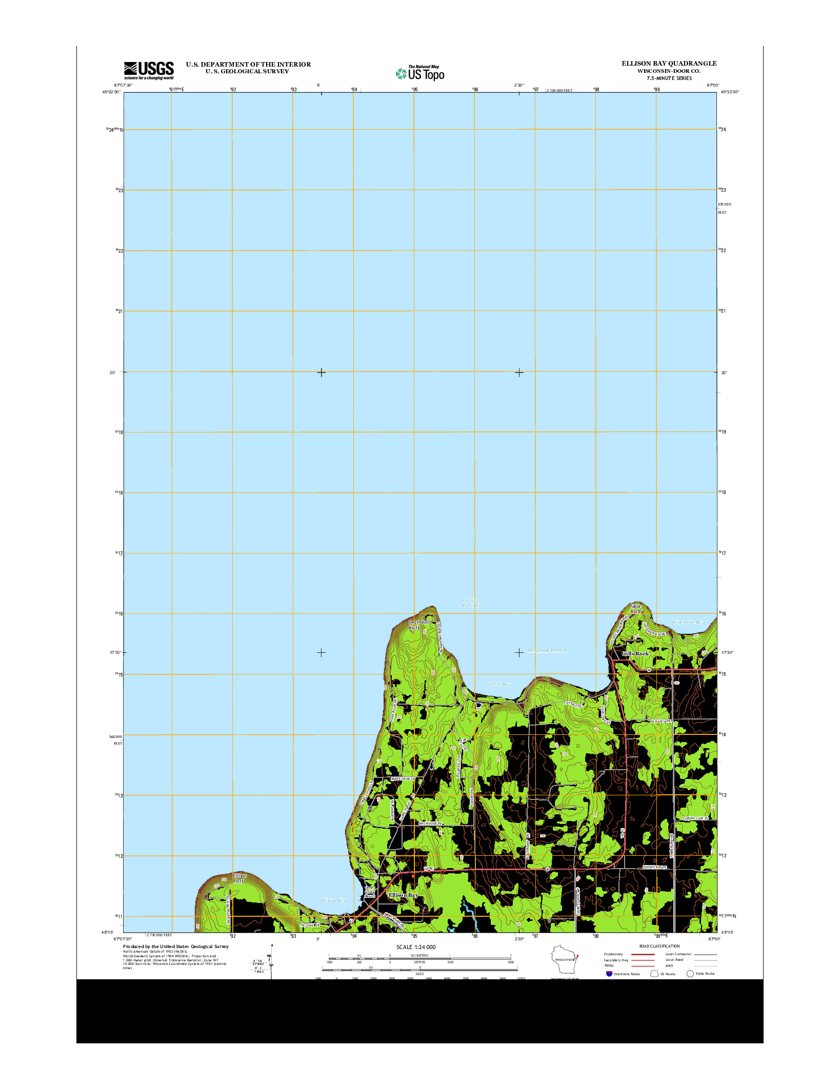 USGS US TOPO 7.5-MINUTE MAP FOR ELLISON BAY, WI 2013