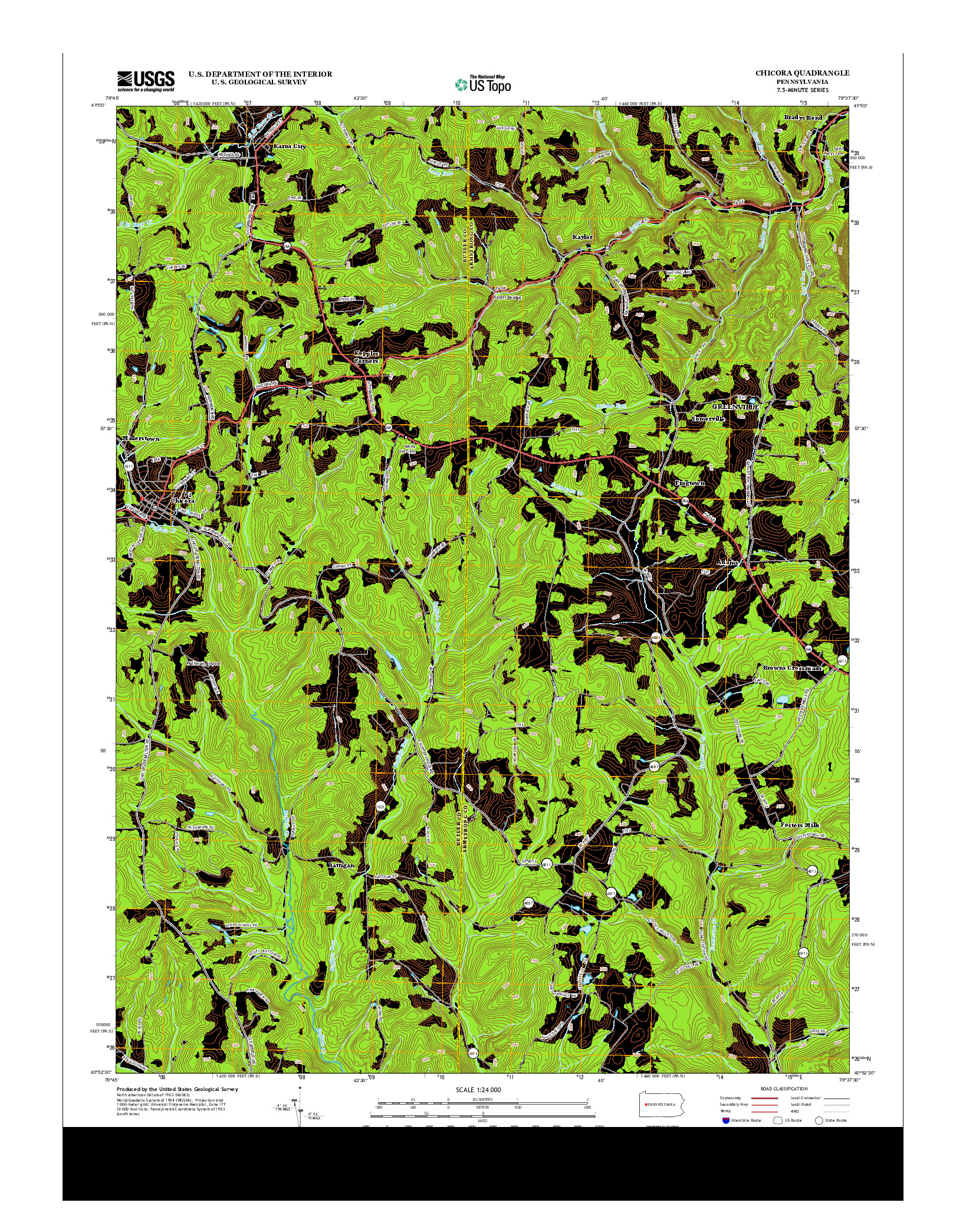USGS US TOPO 7.5-MINUTE MAP FOR CHICORA, PA 2013