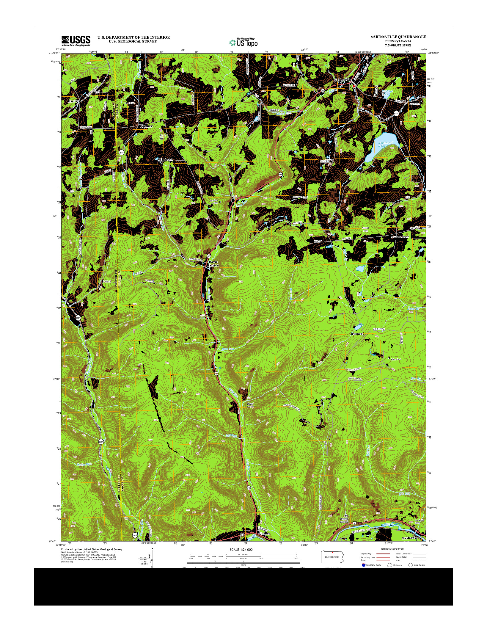 USGS US TOPO 7.5-MINUTE MAP FOR SABINSVILLE, PA 2013