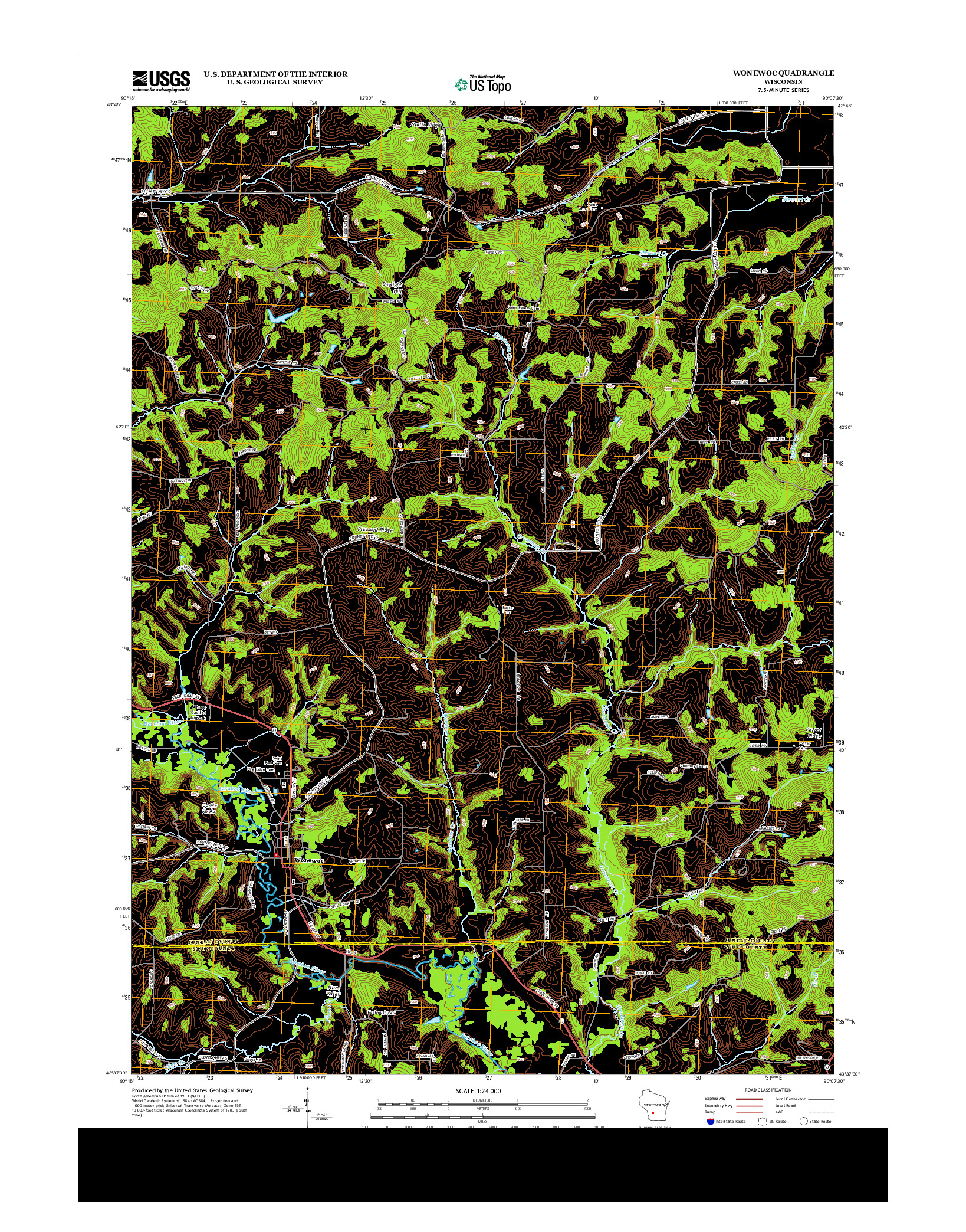 USGS US TOPO 7.5-MINUTE MAP FOR WONEWOC, WI 2013