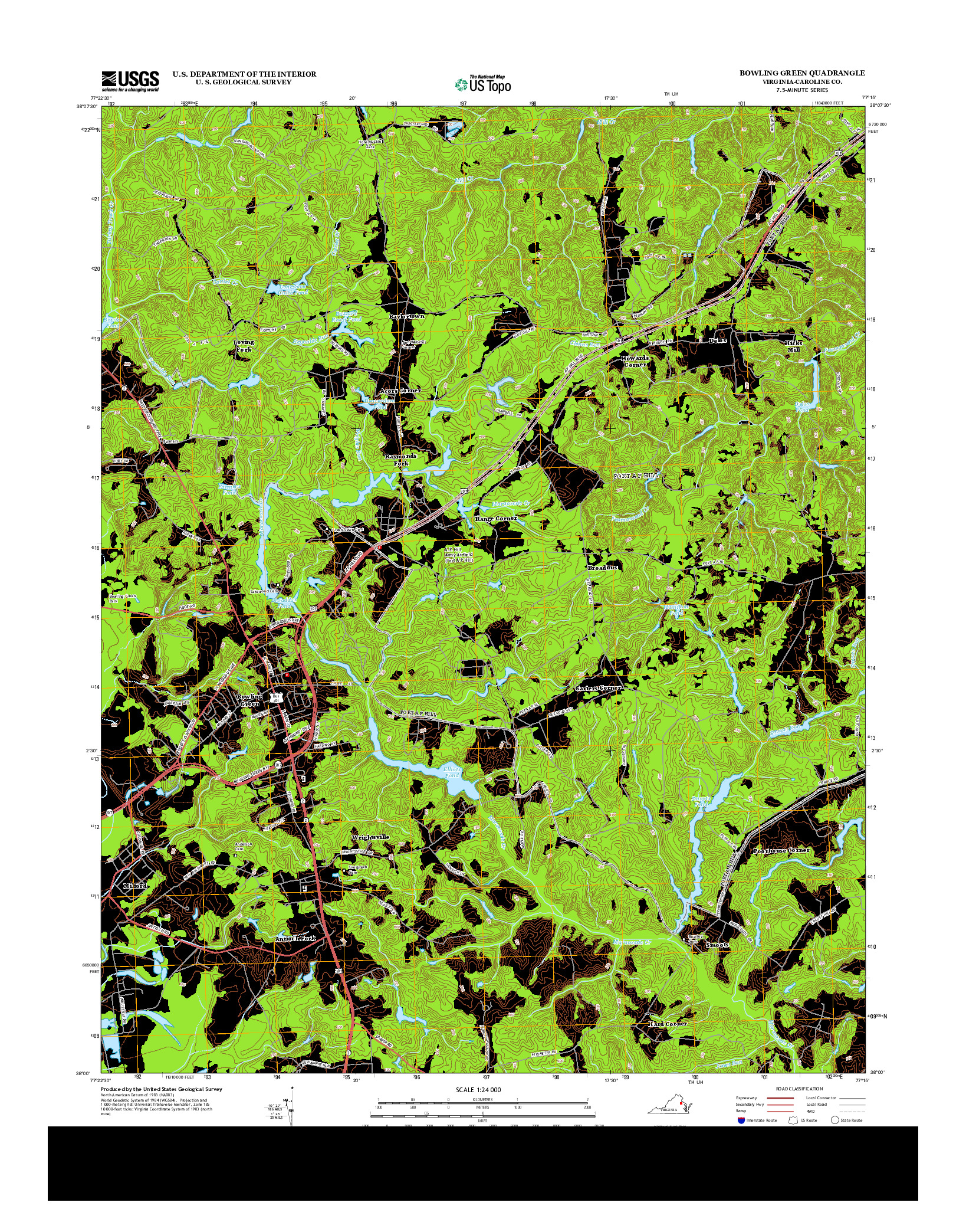 USGS US TOPO 7.5-MINUTE MAP FOR BOWLING GREEN, VA 2013