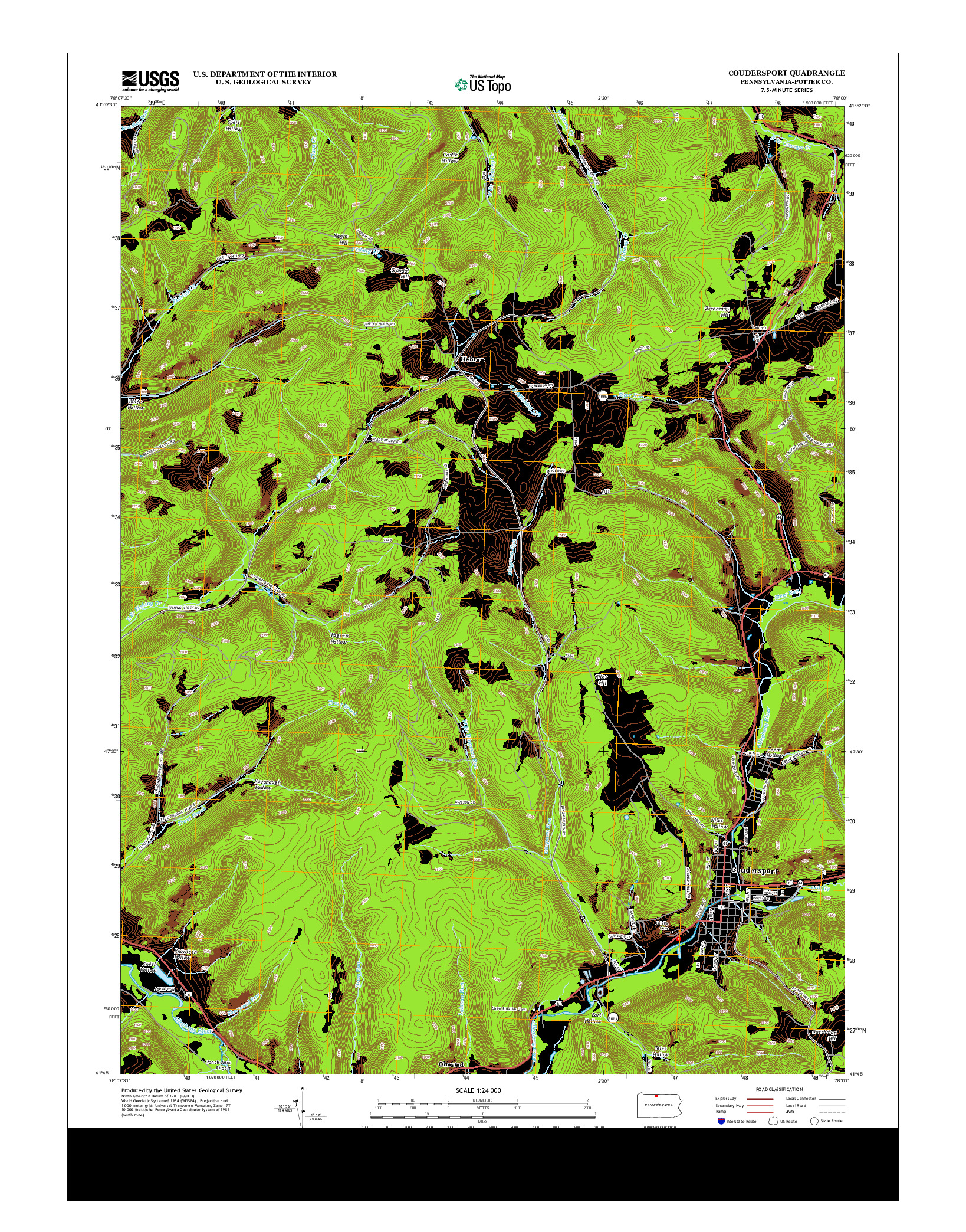 USGS US TOPO 7.5-MINUTE MAP FOR COUDERSPORT, PA 2013