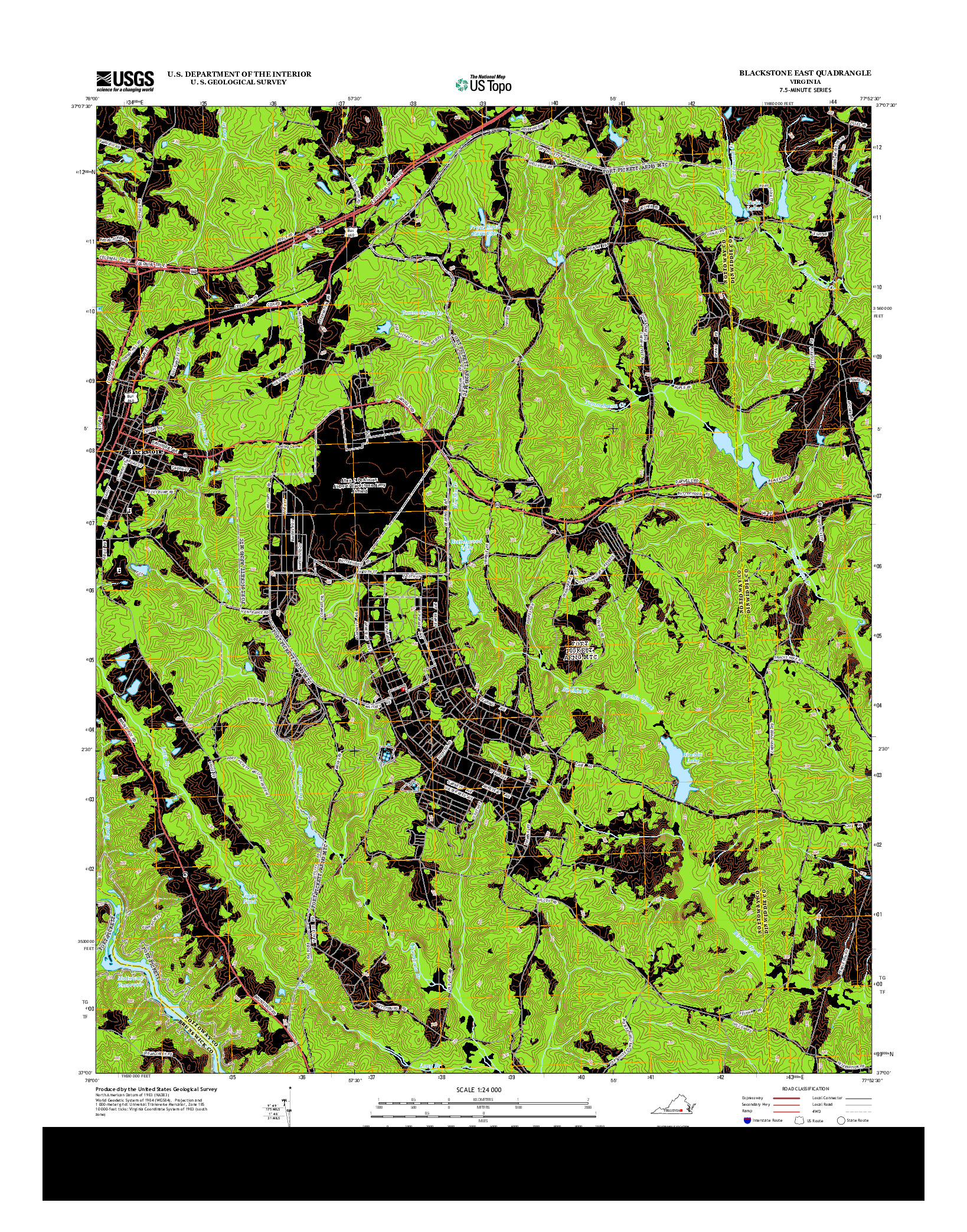 USGS US TOPO 7.5-MINUTE MAP FOR BLACKSTONE EAST, VA 2013