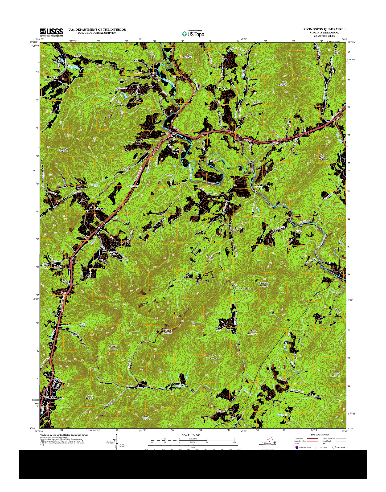 USGS US TOPO 7.5-MINUTE MAP FOR LOVINGSTON, VA 2013