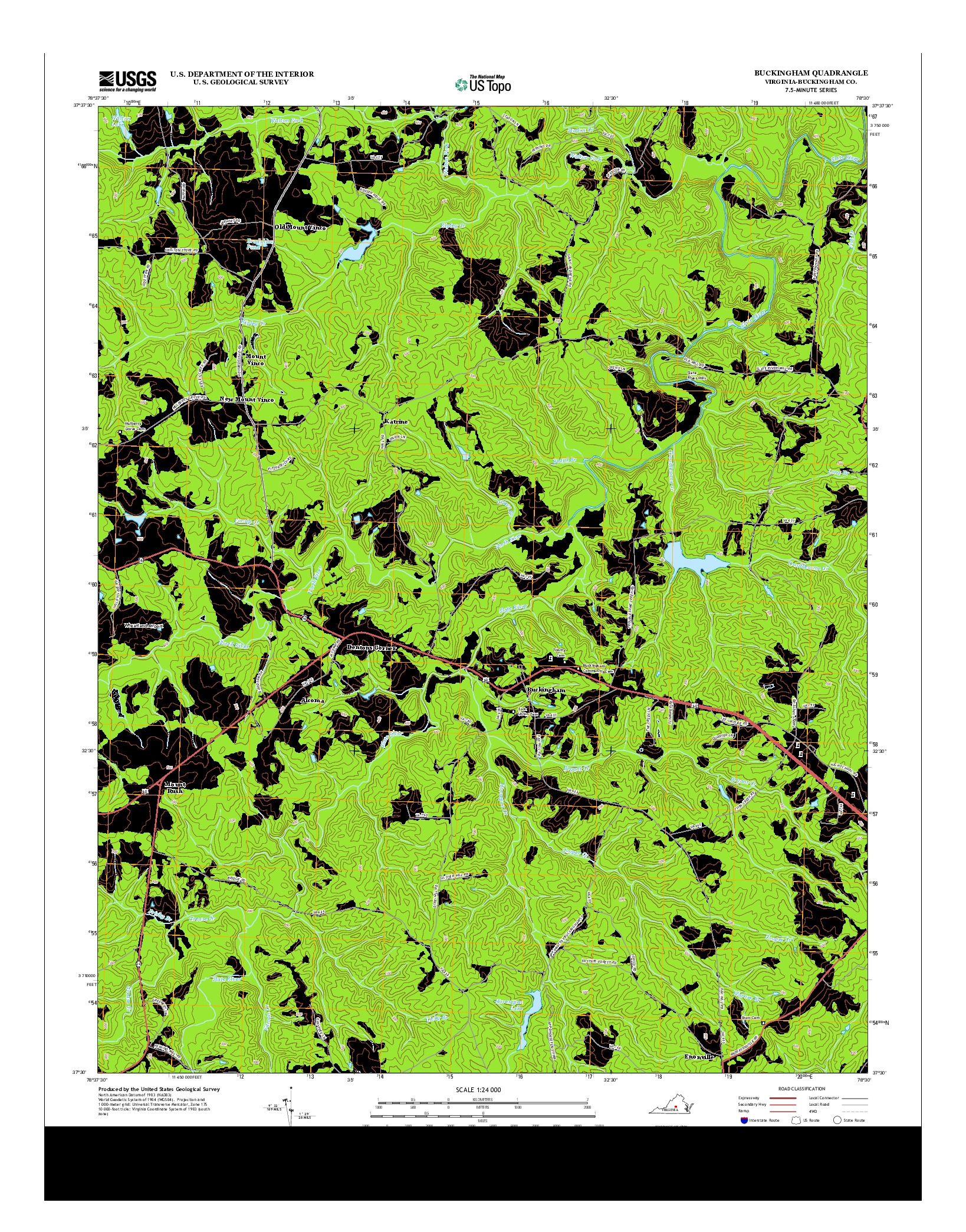 USGS US TOPO 7.5-MINUTE MAP FOR BUCKINGHAM, VA 2013